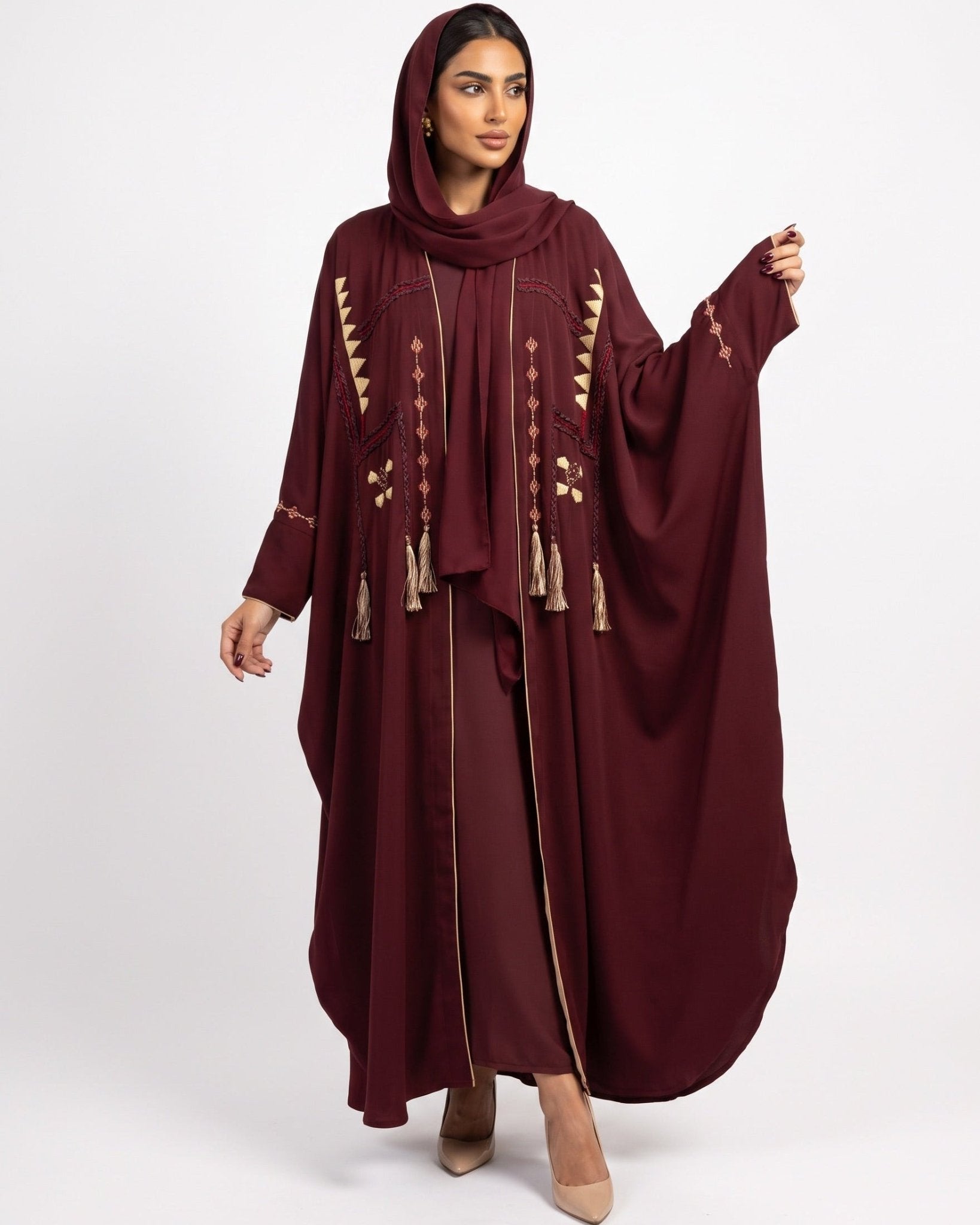 1111082 – Maroon Crepe Abaya - LULU LINE - MIRA Y MANO