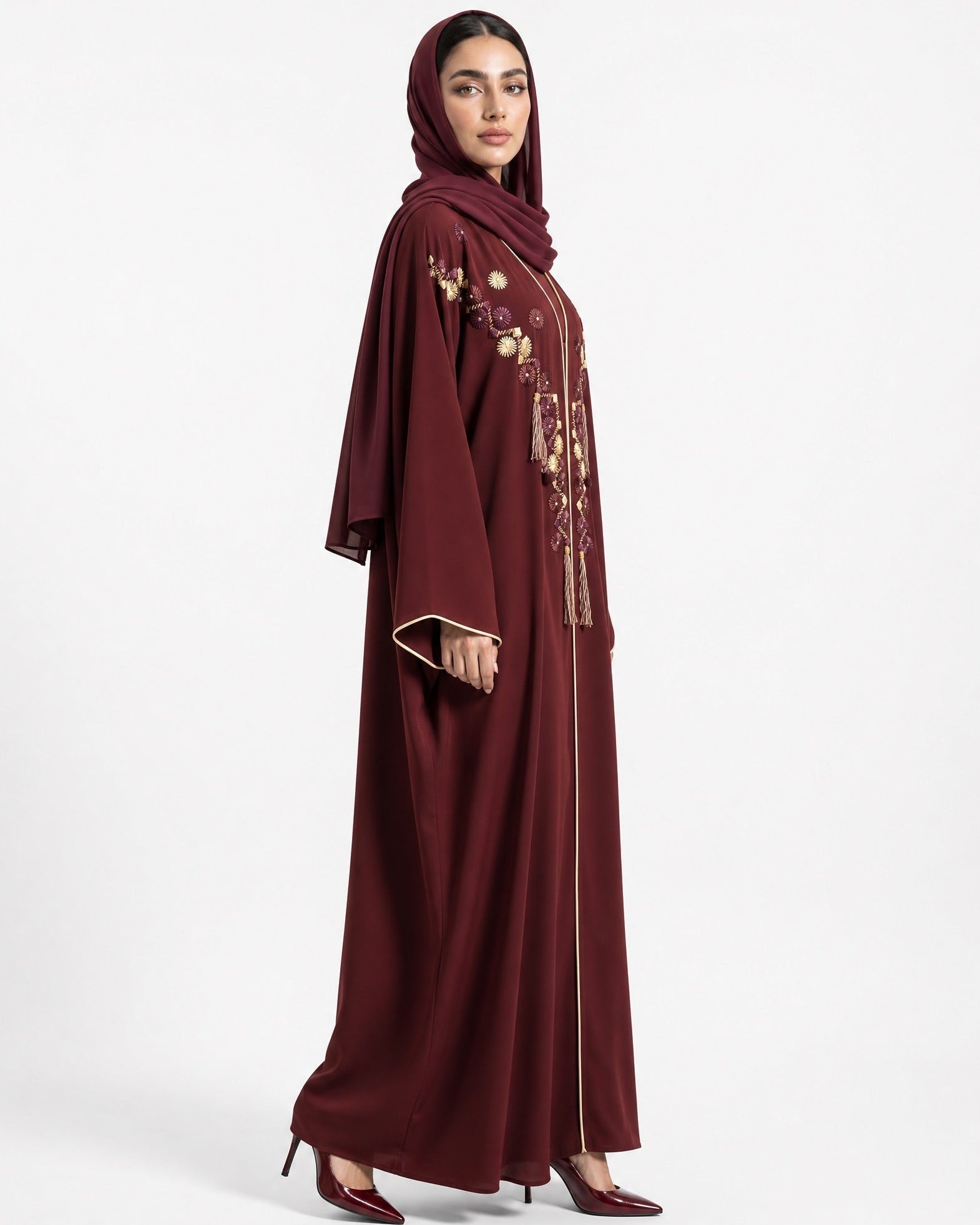 1111083 – Maroon Crepe Abaya - LULU LINE - MIRA Y MANO