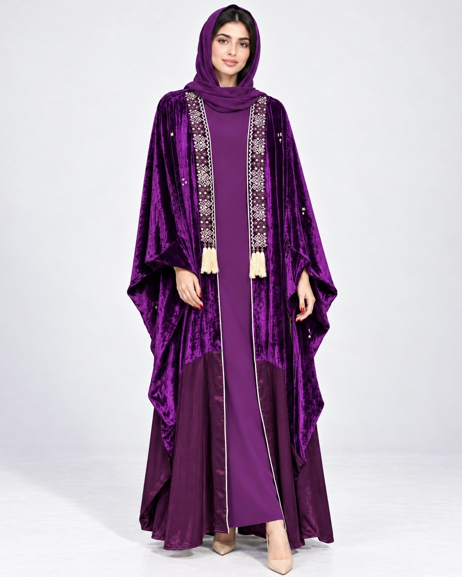 114-Purple Velvet Abaya - LULU LINE - MIRA Y MANO
