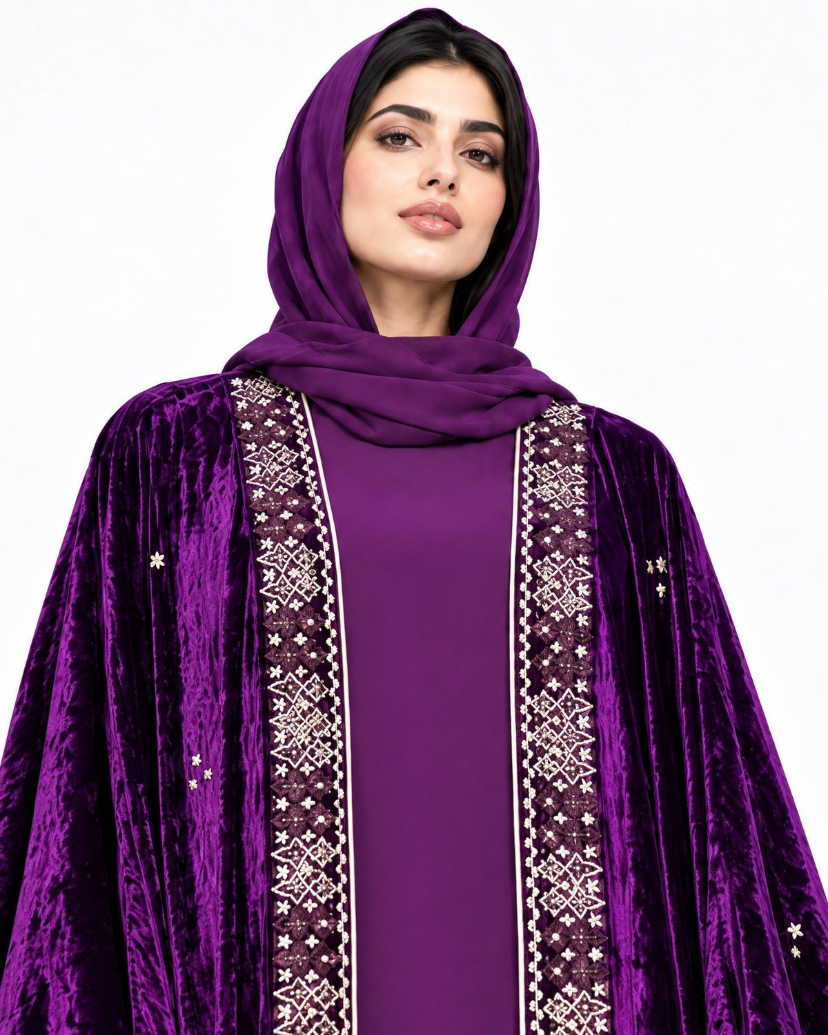 114-Purple Velvet Abaya - LULU LINE - MIRA Y MANO