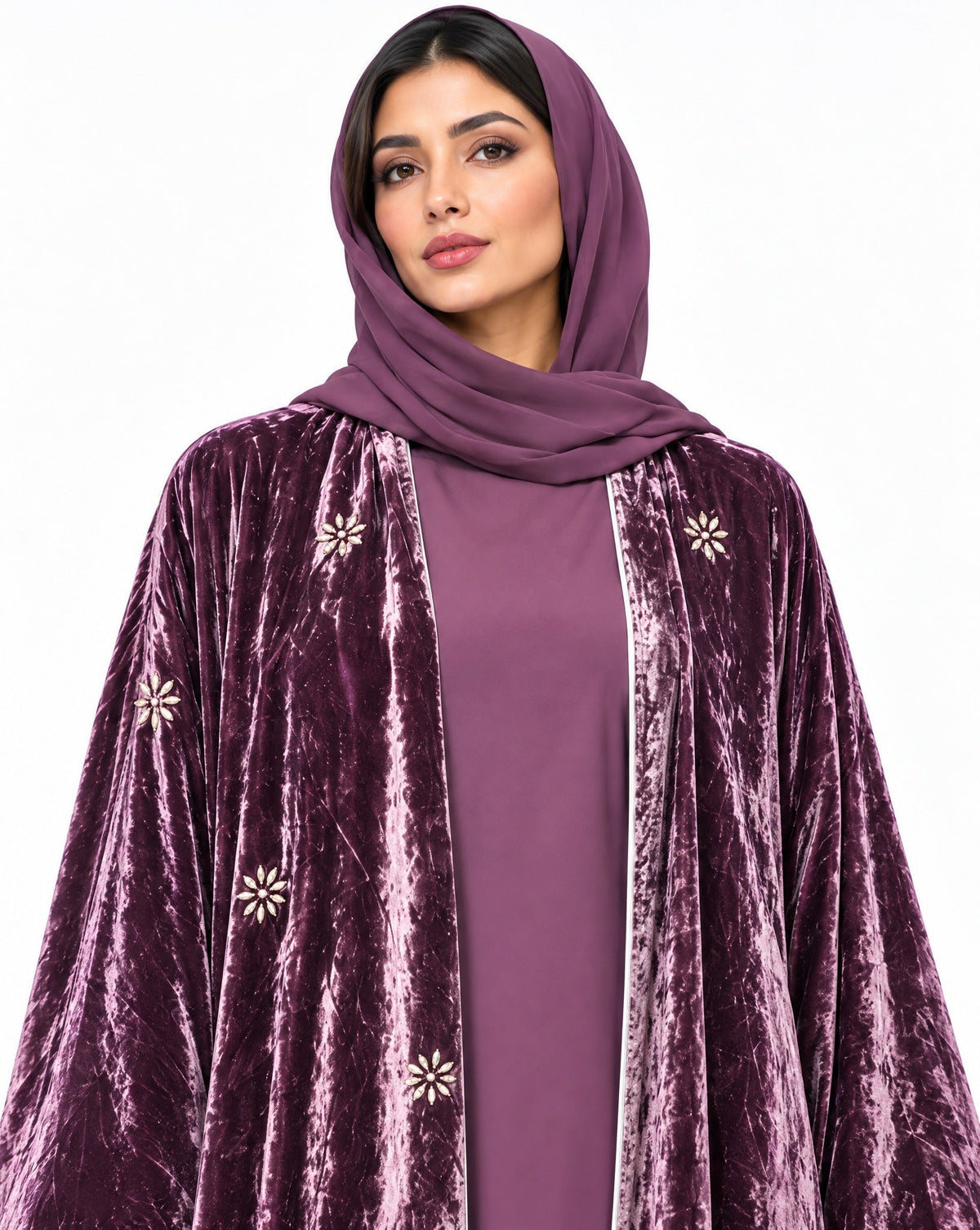 115-Plum velvet Abaya - LULU LINE - MIRA Y MANO