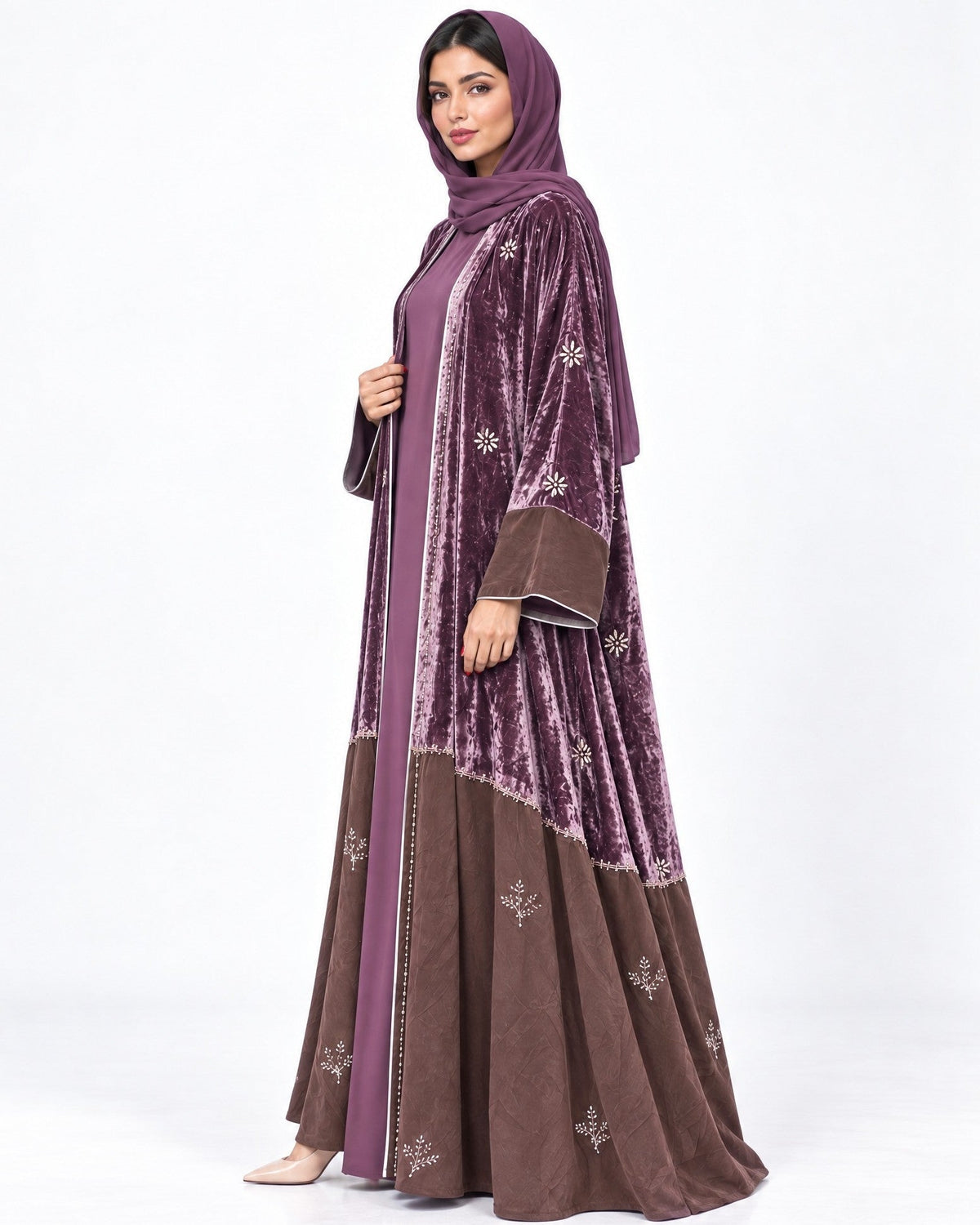 115-Plum velvet Abaya - LULU LINE - MIRA Y MANO