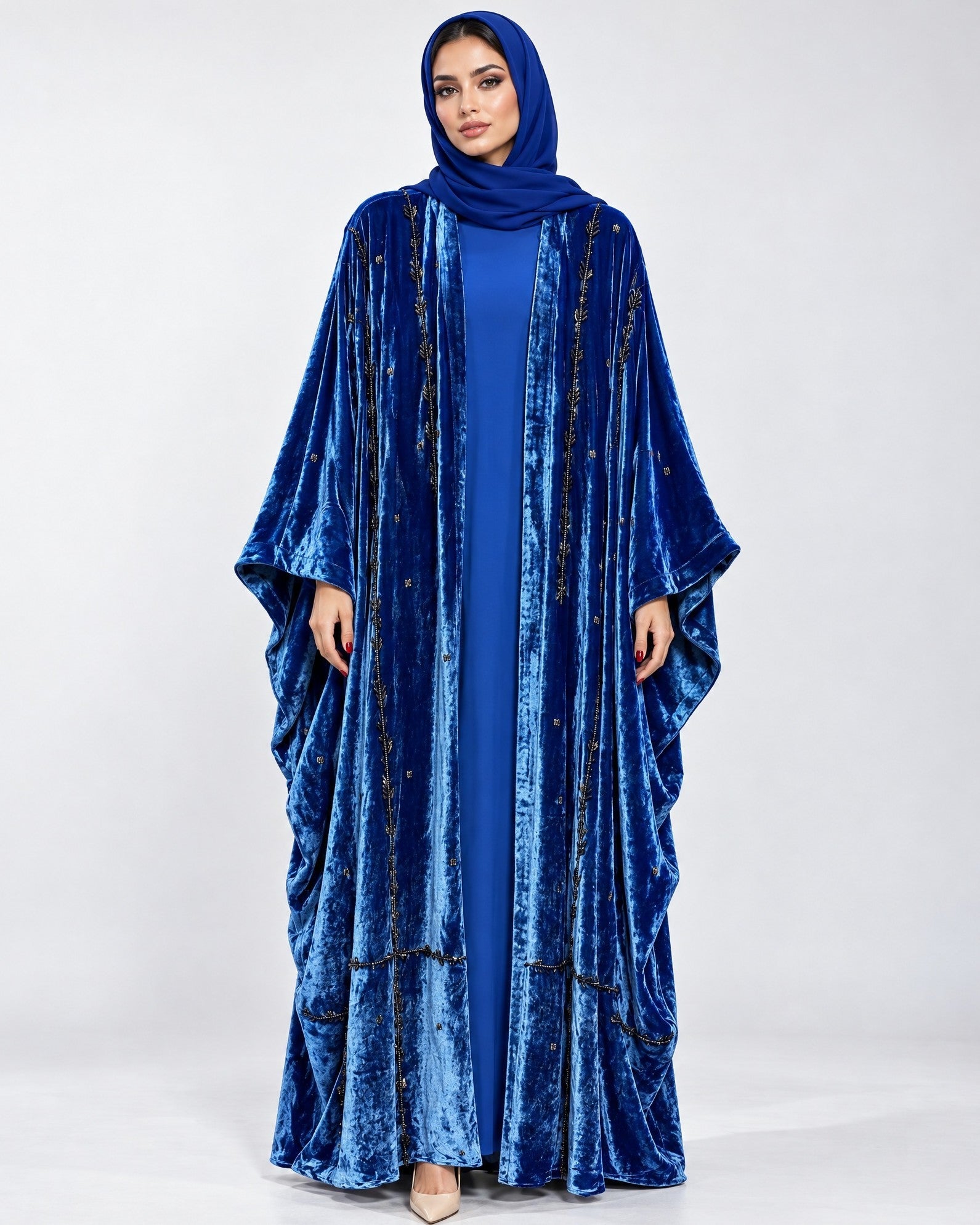 117-Royal Blue Velvet Abaya - LULU LINE - MIRA Y MANO