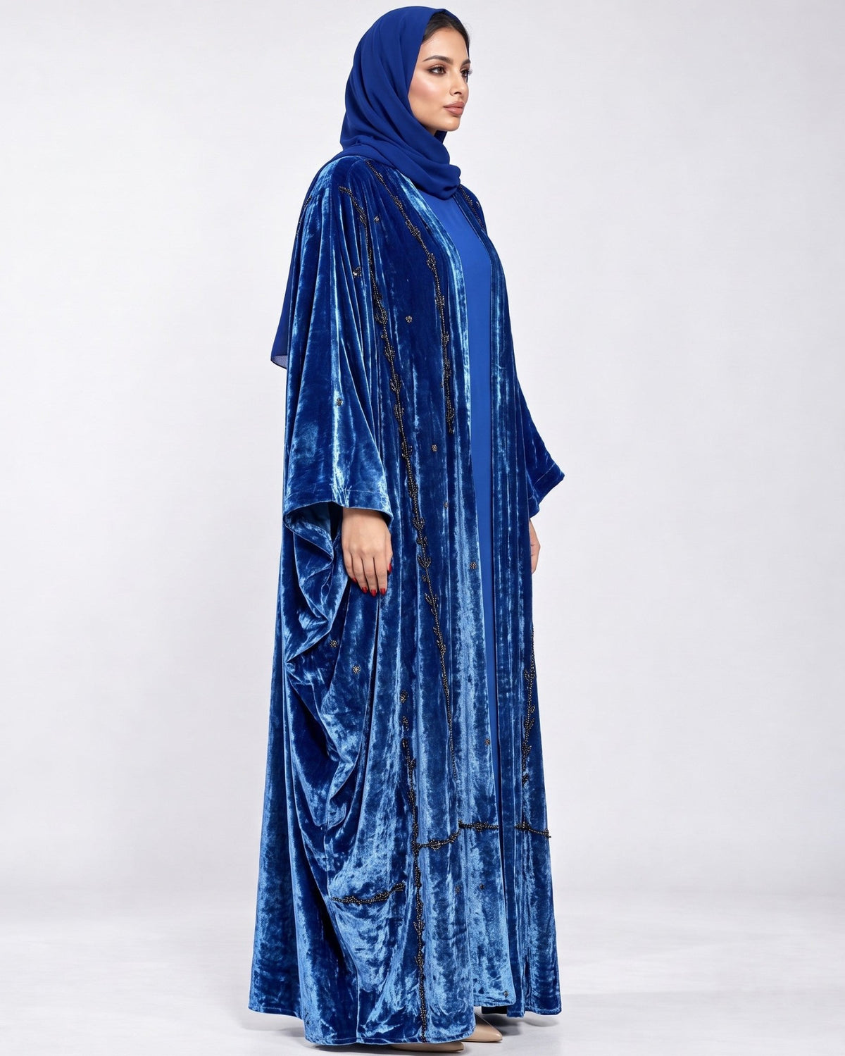 117-Royal Blue Velvet Abaya - LULU LINE - MIRA Y MANO