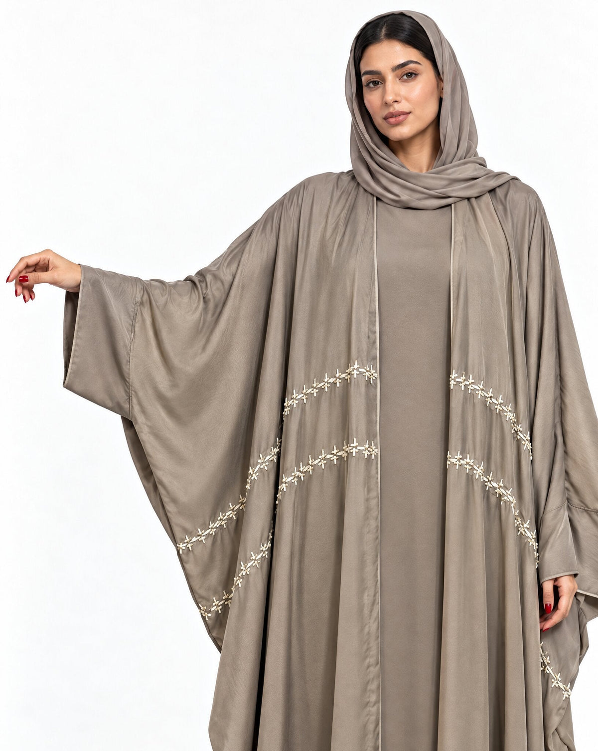 133 – Light Gray Silk Abaya - MIRA Y MANO
