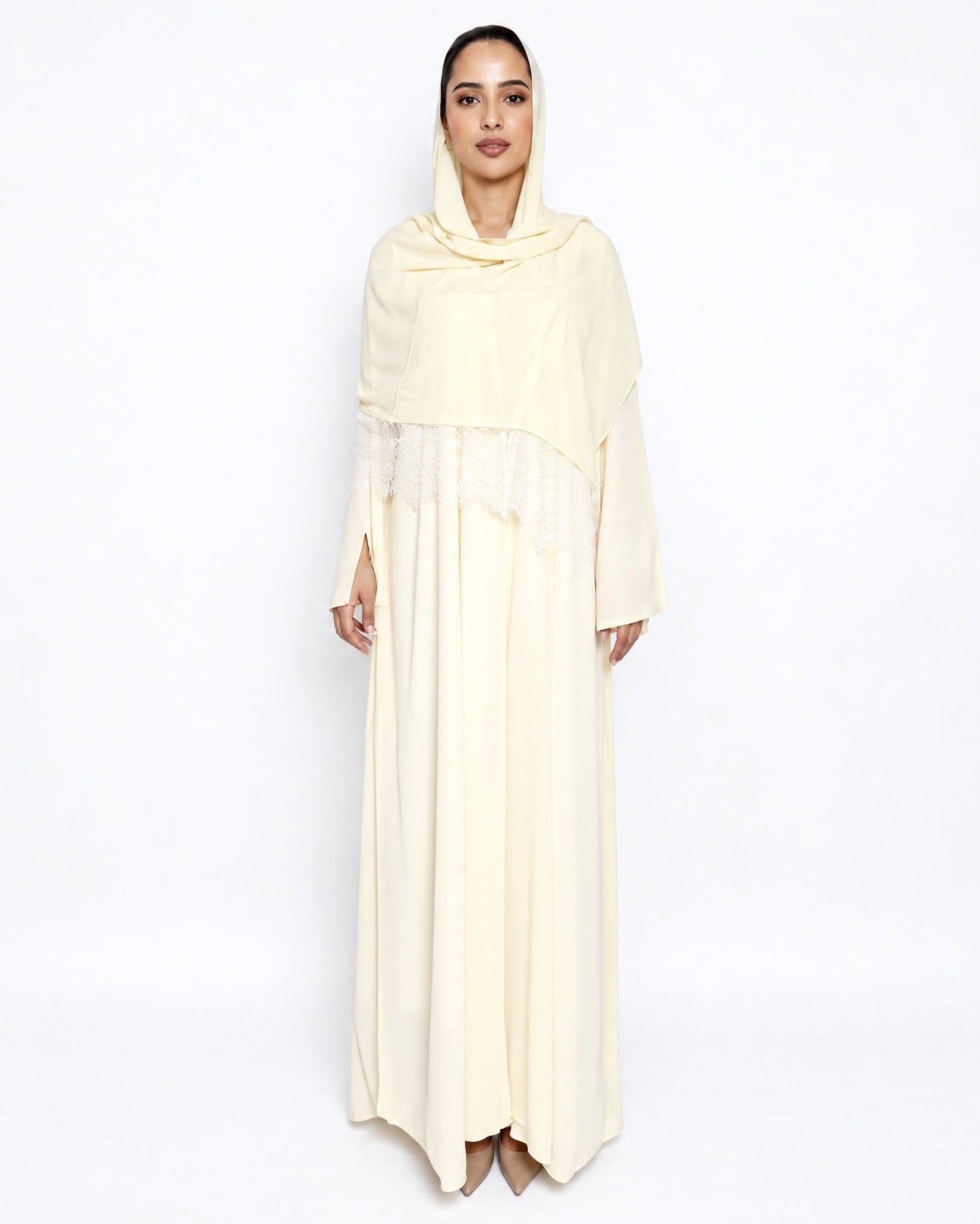 THE DOUBLE FACE LIGHT YELLOW ABAYA - LUMAN ABAYAS - MIRA Y MANO