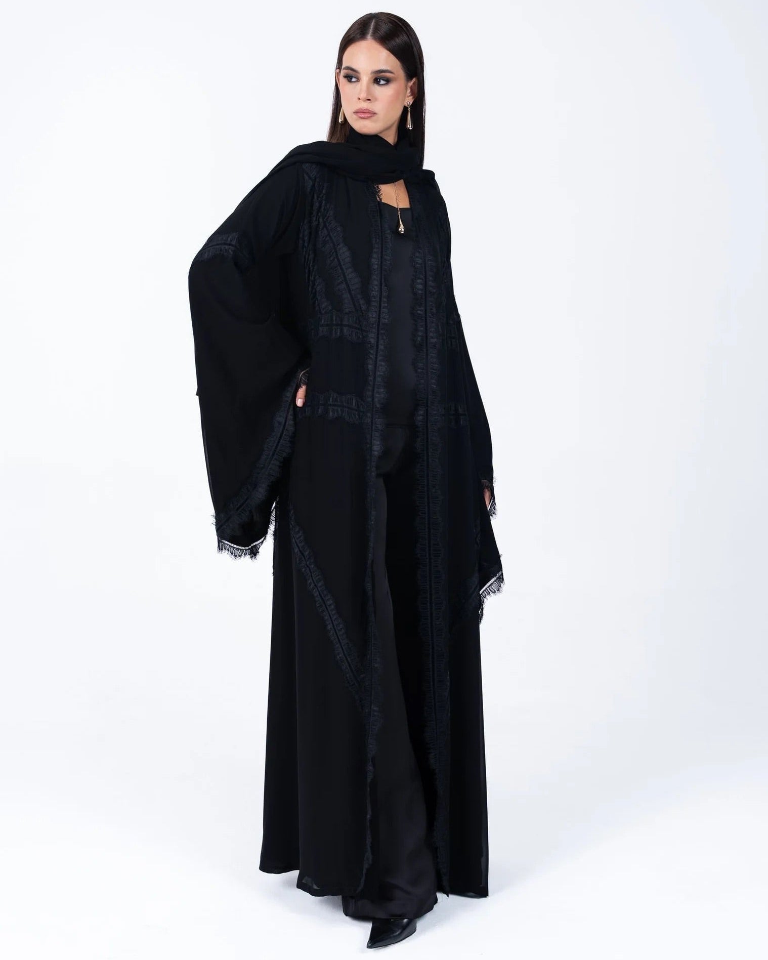 HC06 - Black Chiffon Abaya - LUNA COUTURE - MIRA Y MANO