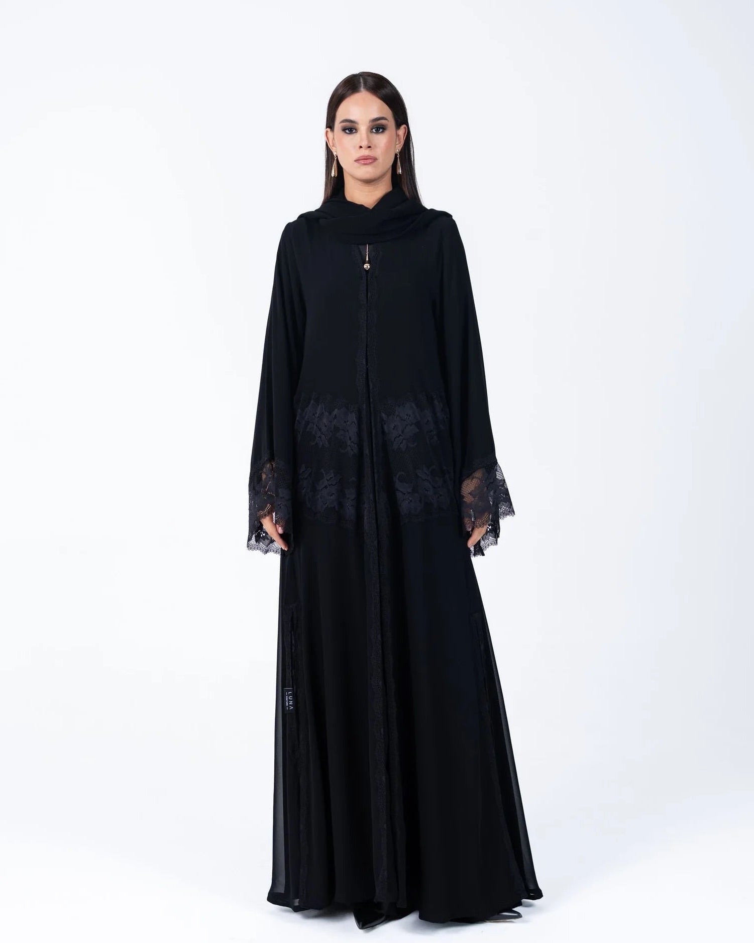 HC09 - Black Chiffon Abaya - LUNA COUTURE - MIRA Y MANO