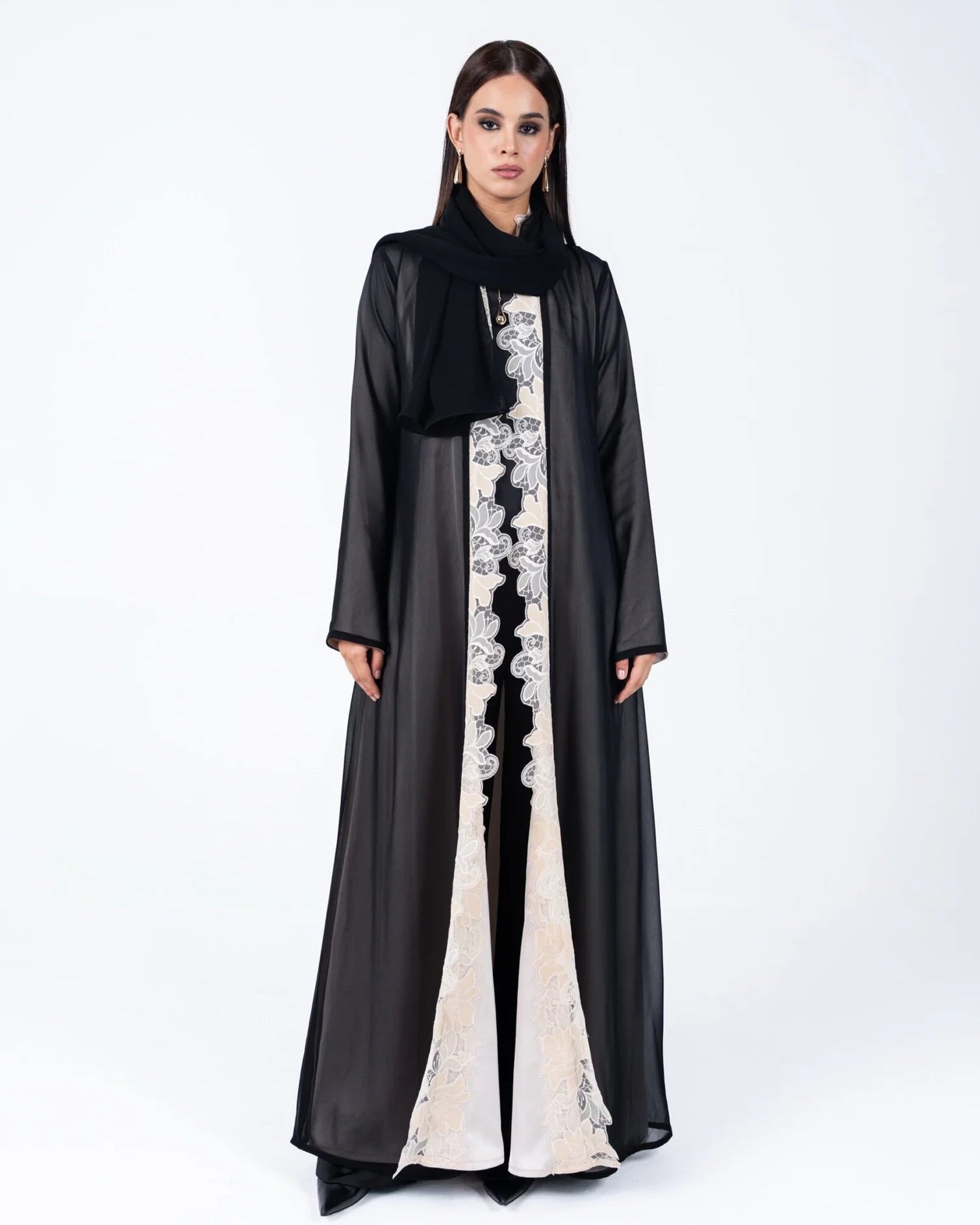 HC21 - Beige Silk Abaya - LUNA COUTURE - MIRA Y MANO