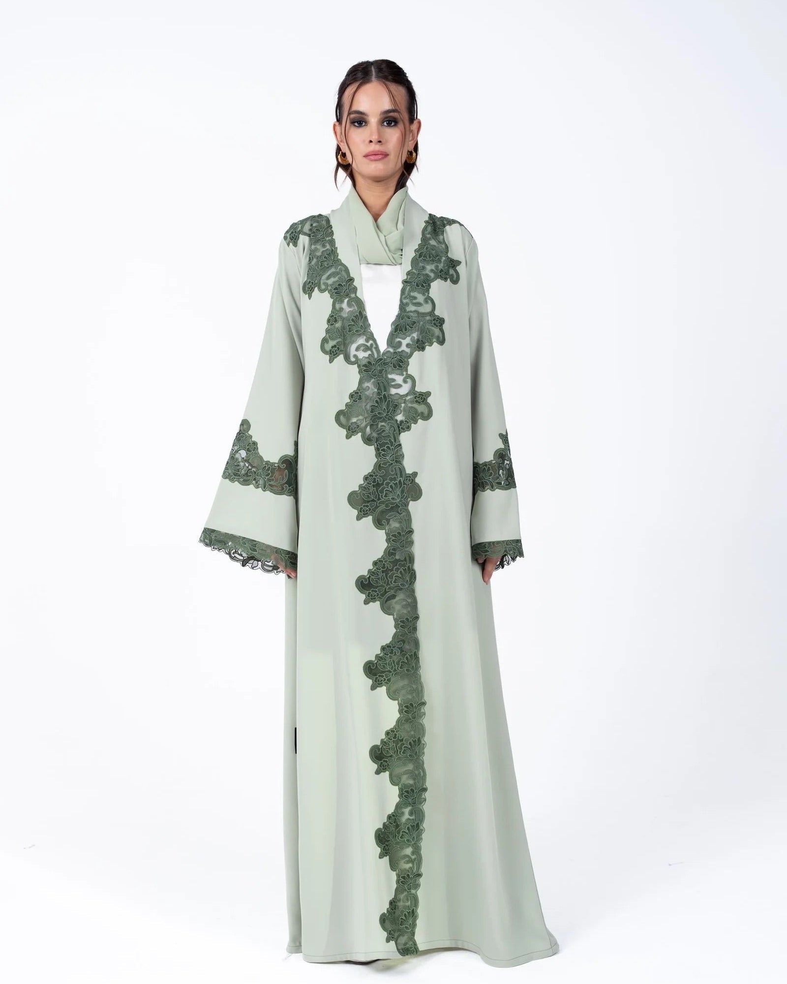 HC24 - Light Green Crepe Abaya - LUNA COUTURE - MIRA Y MANO