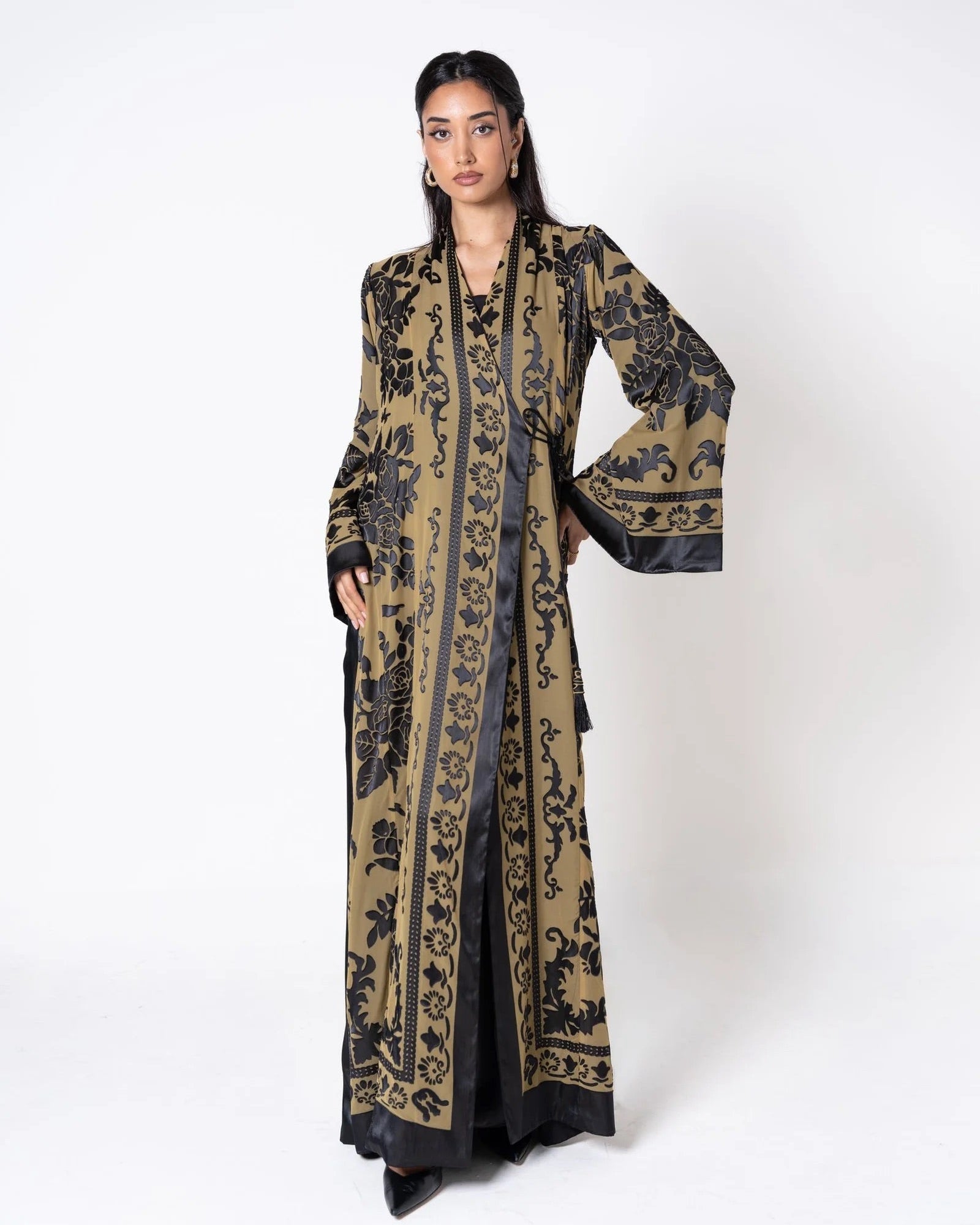 LNO537 - Dark Goldenrod Chiffon Abaya - LUNA COUTURE - MIRA Y MANO
