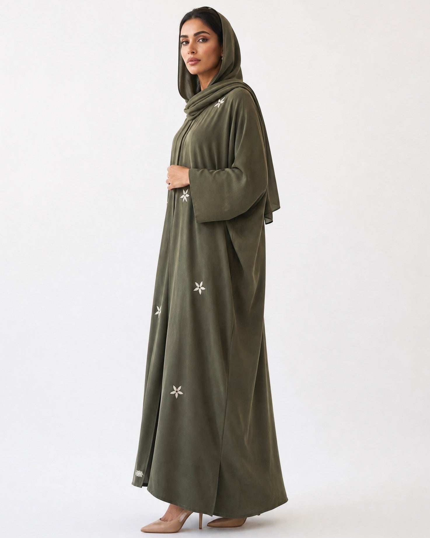 IVY-OL – Olive Washed Silk Abaya - LUNA LINE - MIRA Y MANO