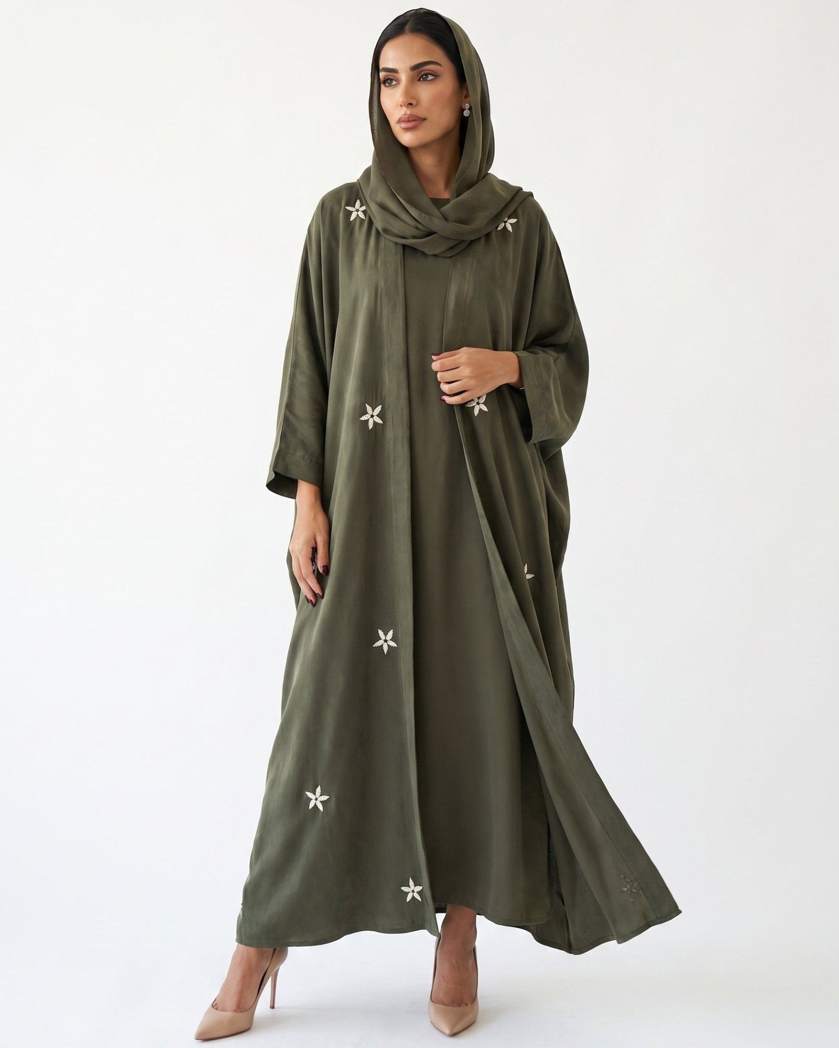 IVY-OL – Olive Washed Silk Abaya - LUNA LINE - MIRA Y MANO