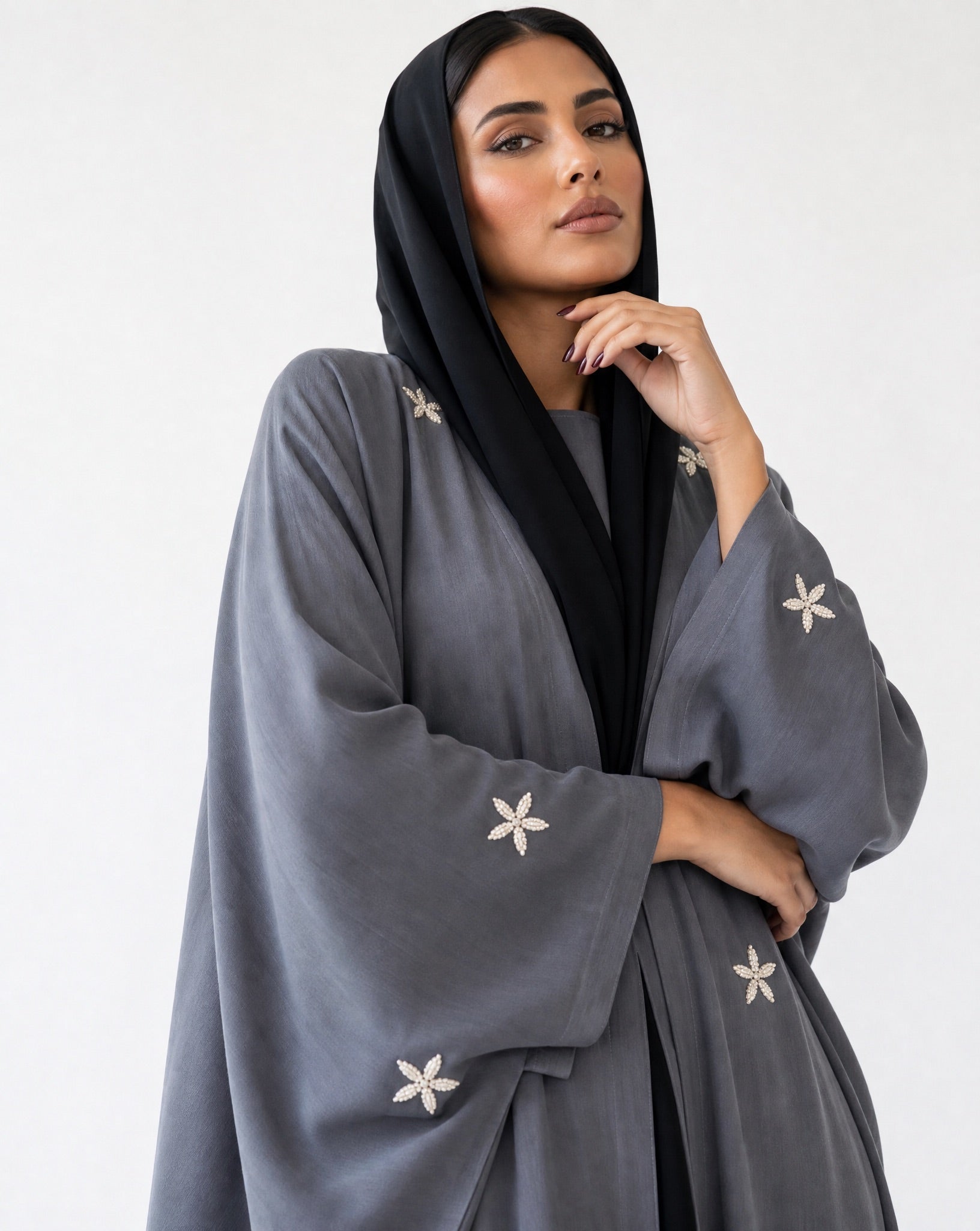 IVY-SB – Steel Blue Washed Silk Abaya - LUNA LINE - MIRA Y MANO