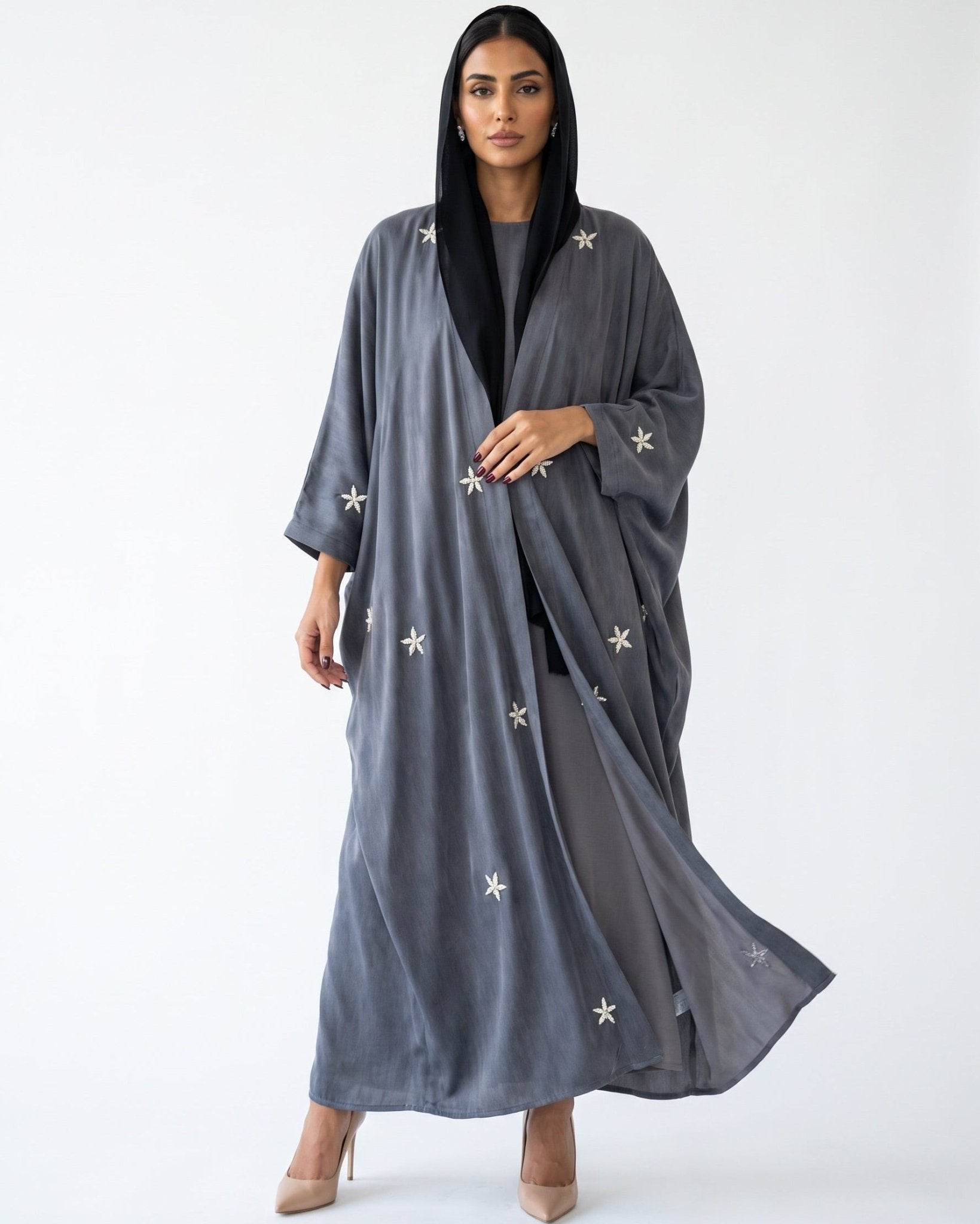 IVY-SB – Steel Blue Washed Silk Abaya - LUNA LINE - MIRA Y MANO