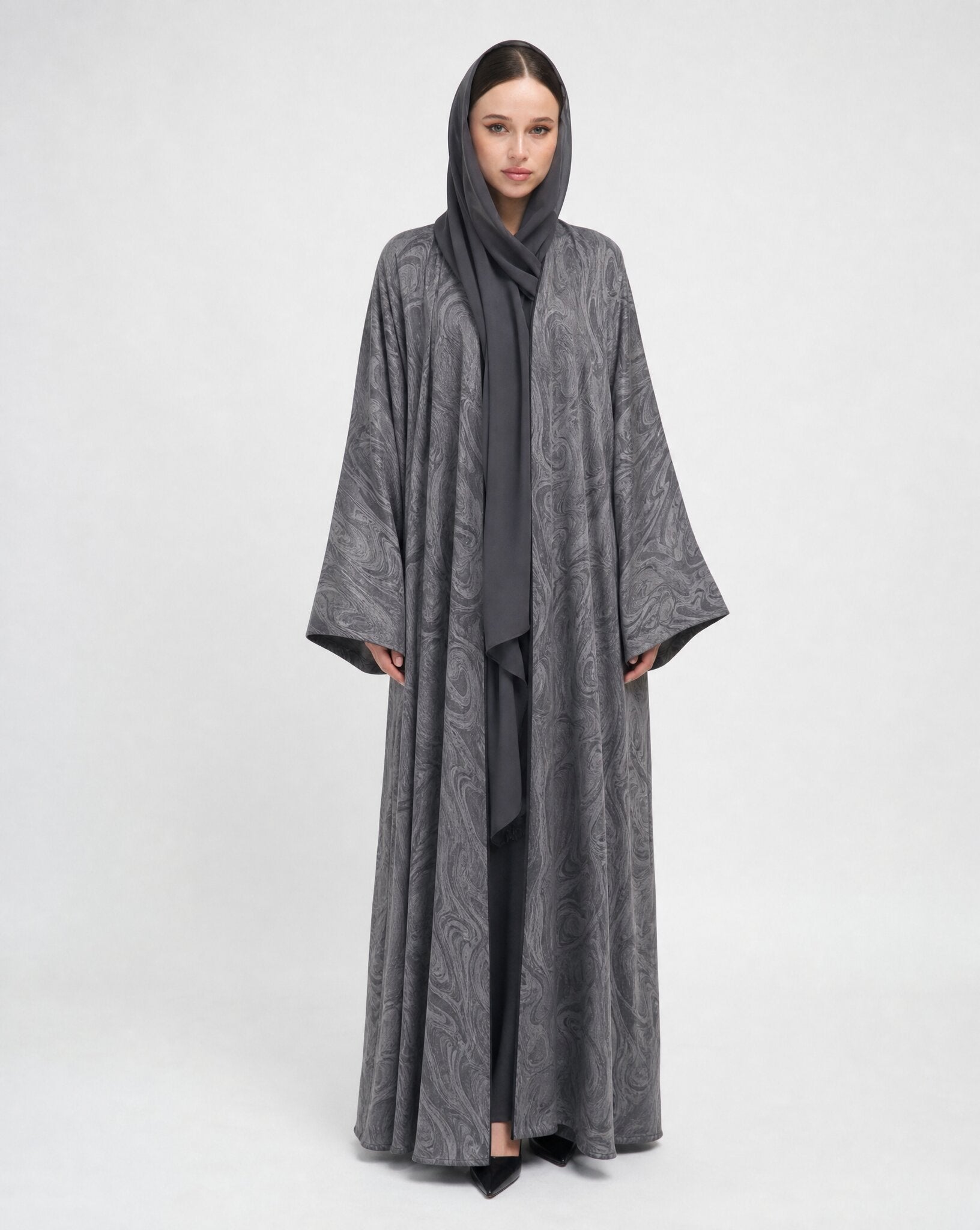 RAYA-GR – Grey Washed Silk Abaya - LUNA LINE - MIRA Y MANO