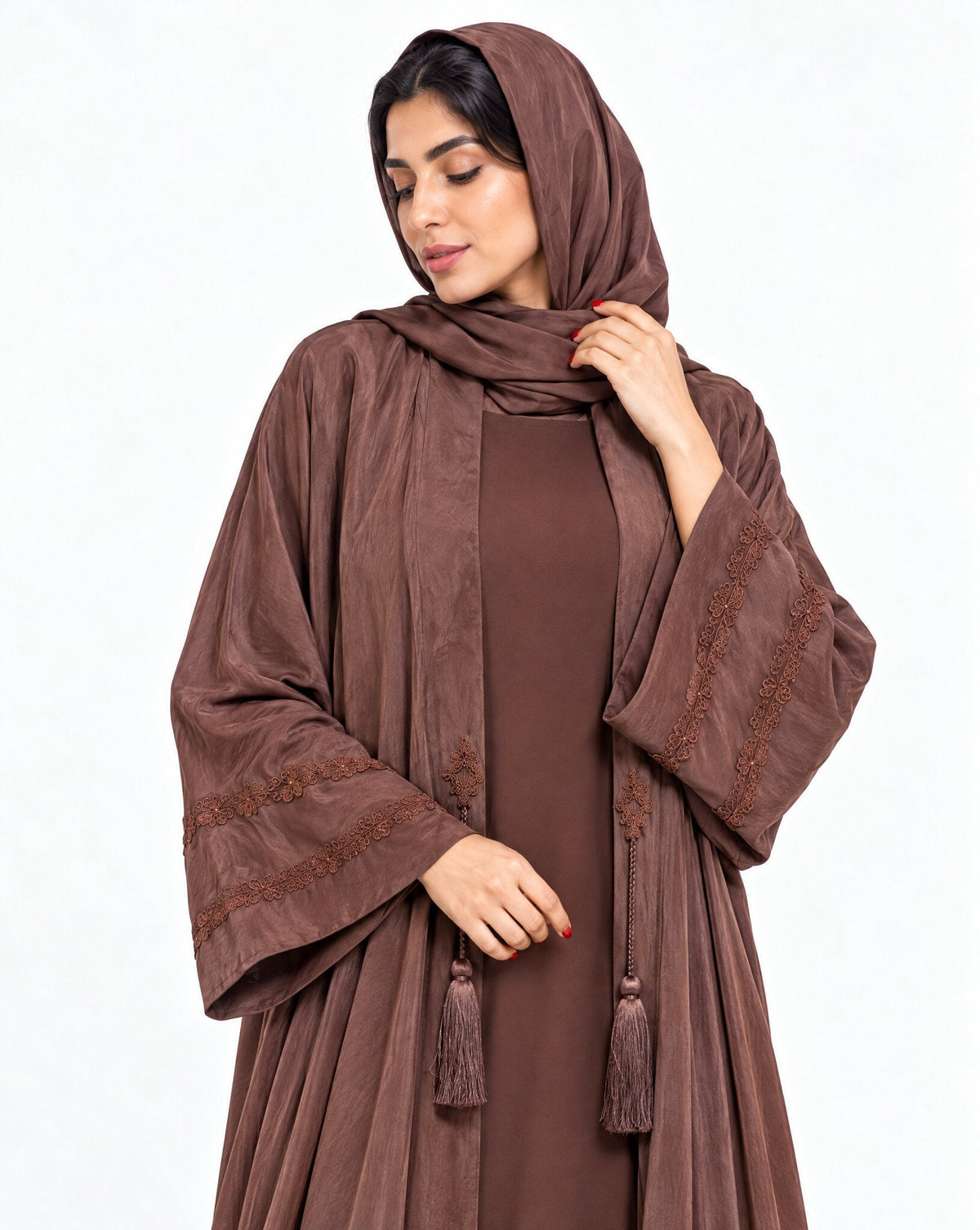SILK BG - Burgundy Silk Abaya - MIRA Y MANO