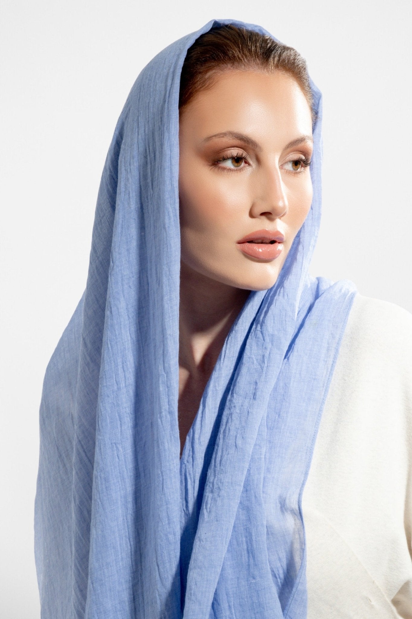 W21-32 – Blue Cotton Scarf - MAHA GHALAYINI - MIRA Y MANO