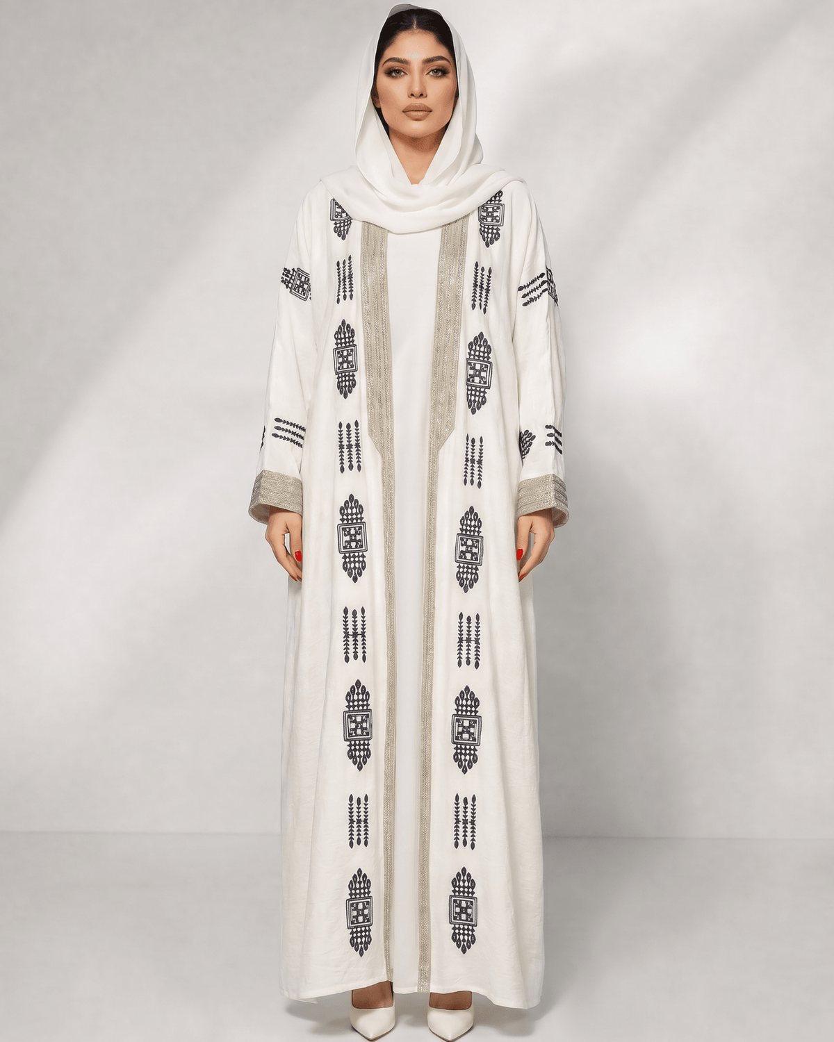 BADER WHITE ABAYA - MIRA Y MANO