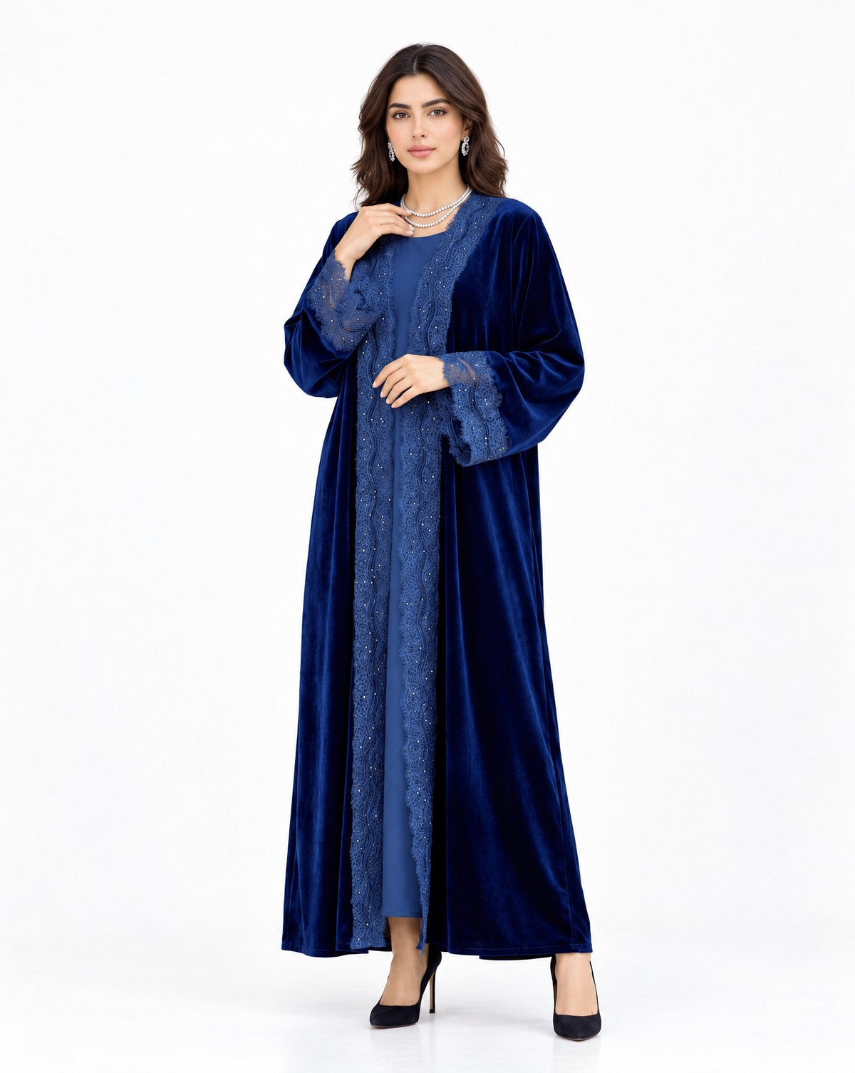 LILYA BLUE VELVET ABAYA - MIRA Y MANO