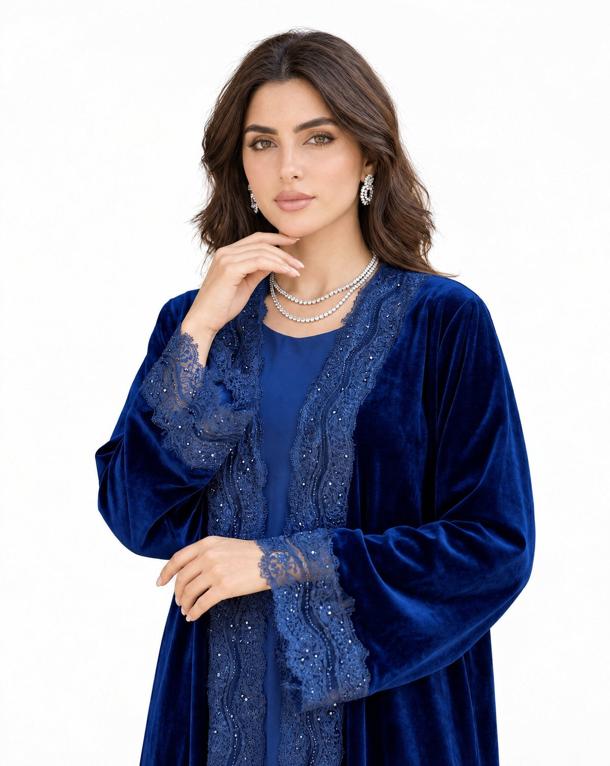 LILYA BLUE VELVET ABAYA - MIRA Y MANO