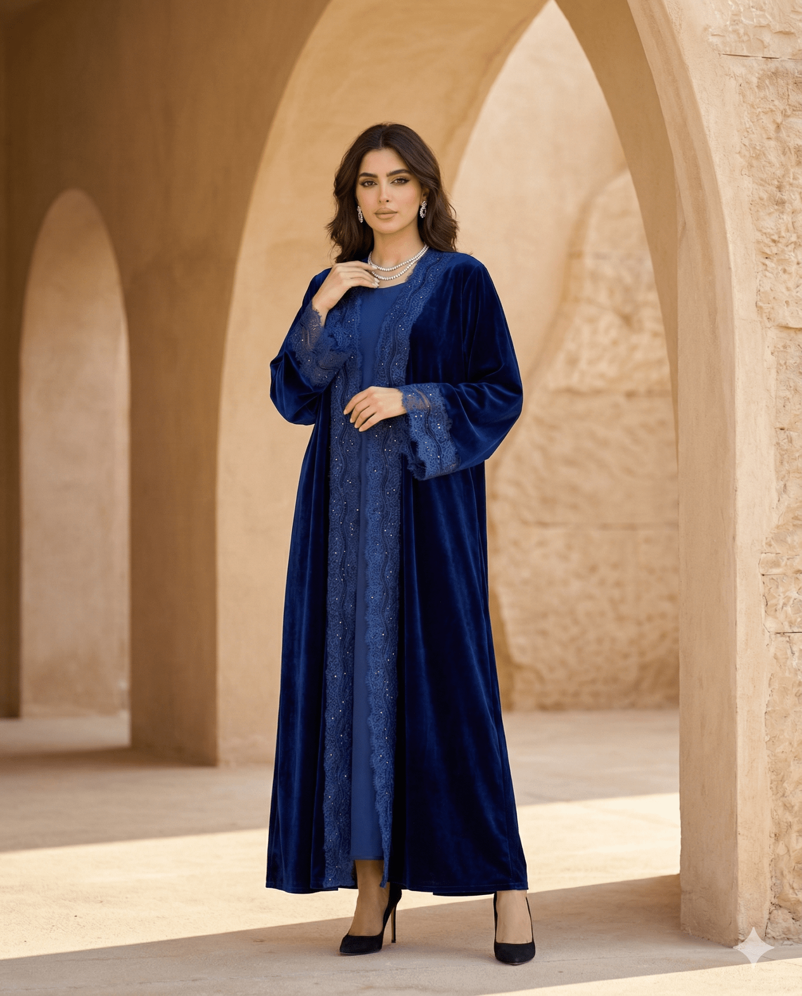 LILYA BLUE VELVET ABAYA - MAISON ARABELLE - MIRA Y MANO