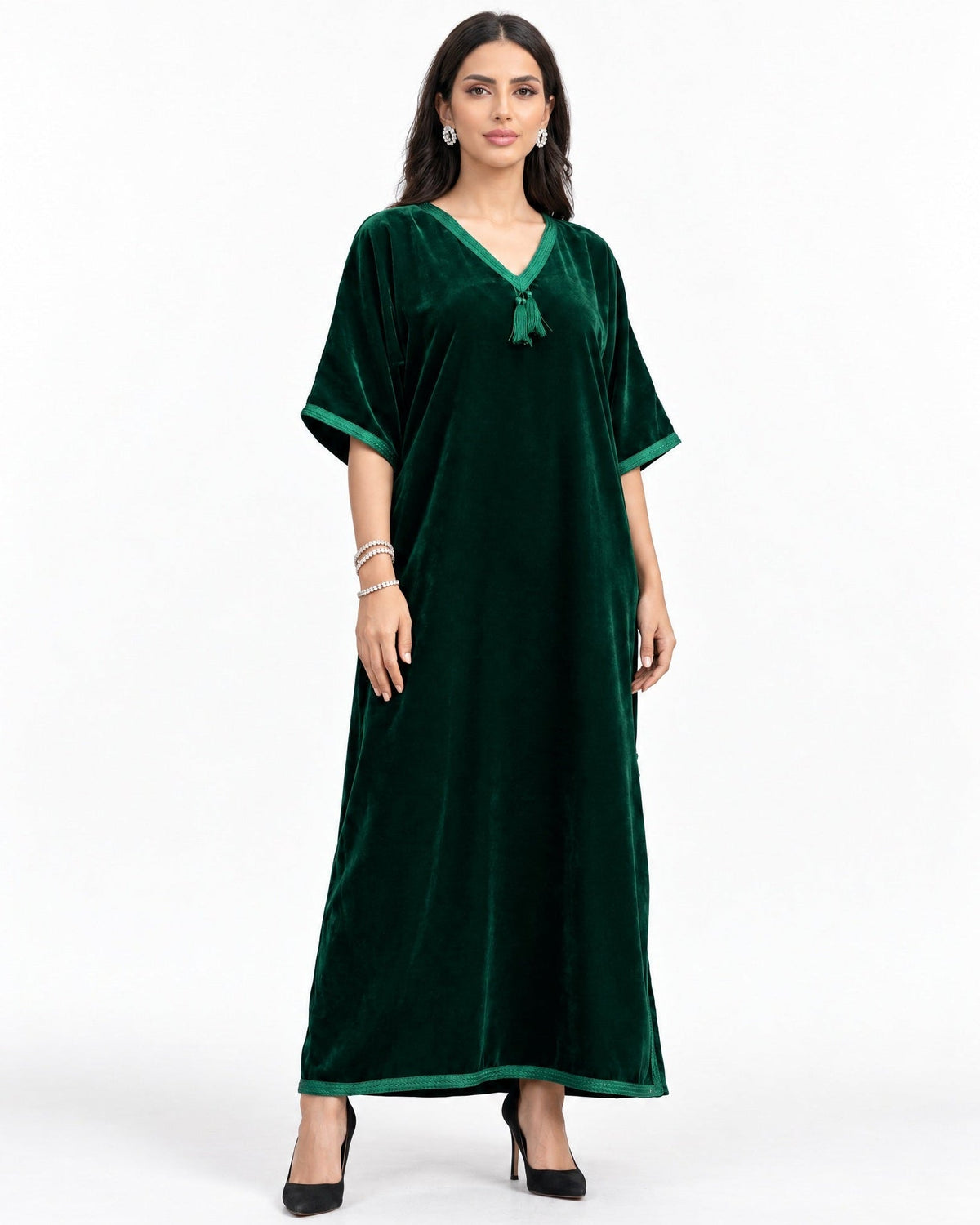 QAMAR GREEN KAFTAN - MIRA Y MANO