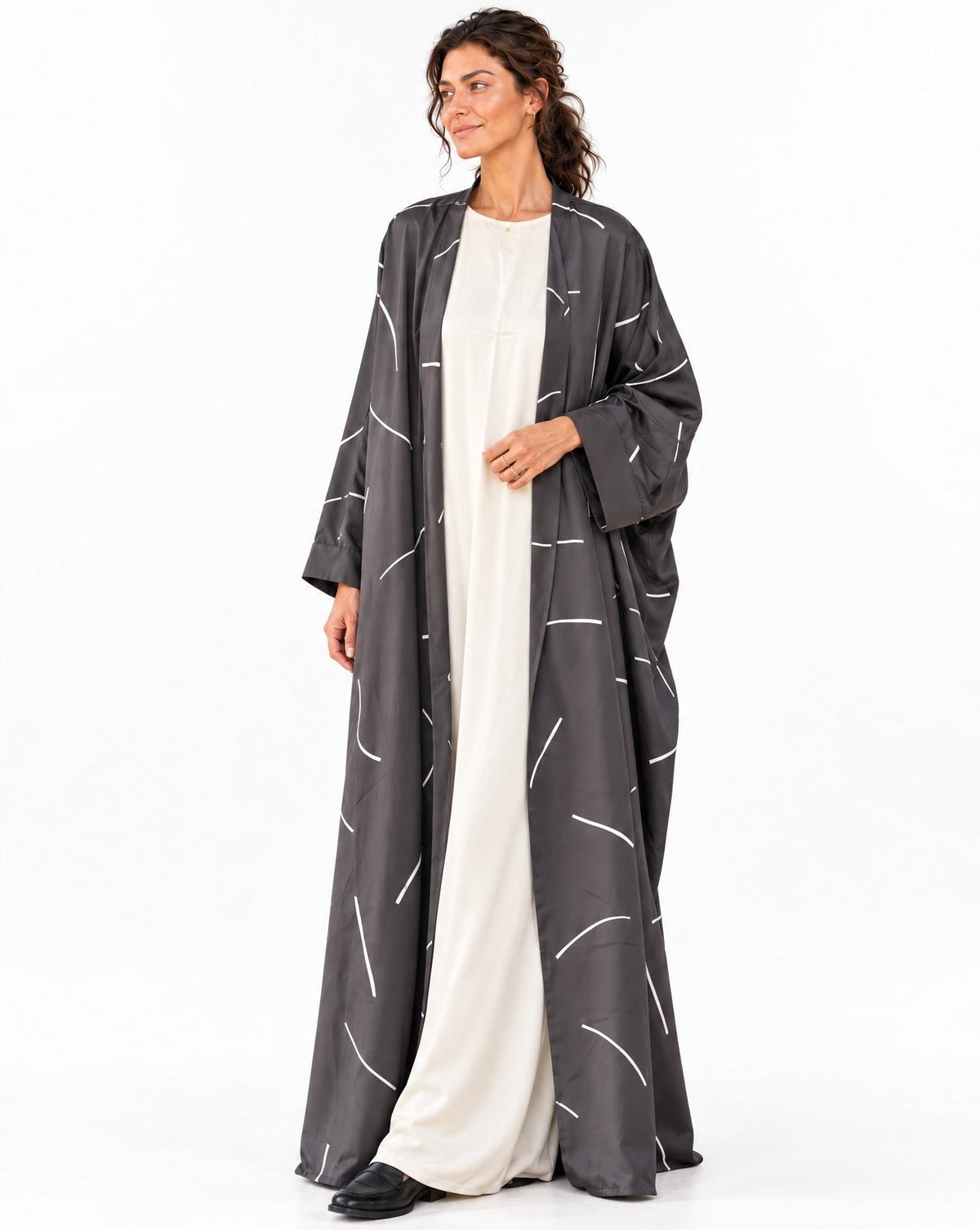 Jap Silk Gray Abaya Set - MIRA Y MANO