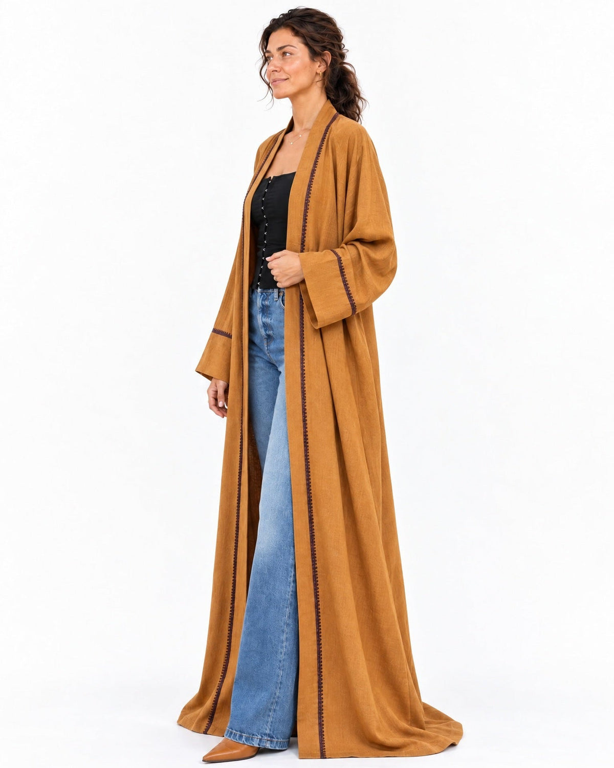 Linen Golden Rod Abaya - MAISON MAJ - MIRA Y MANO