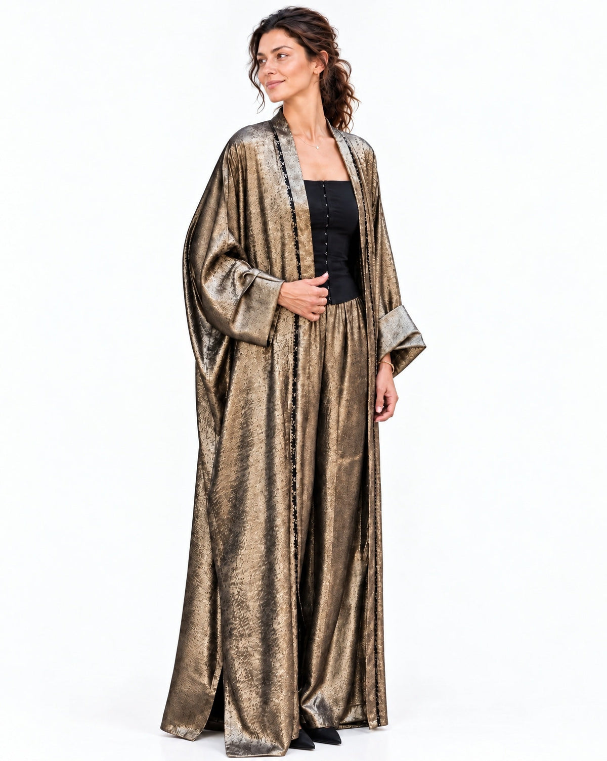 Lurex Golden Silk Abaya Set - MAISON MAJ - MIRA Y MANO