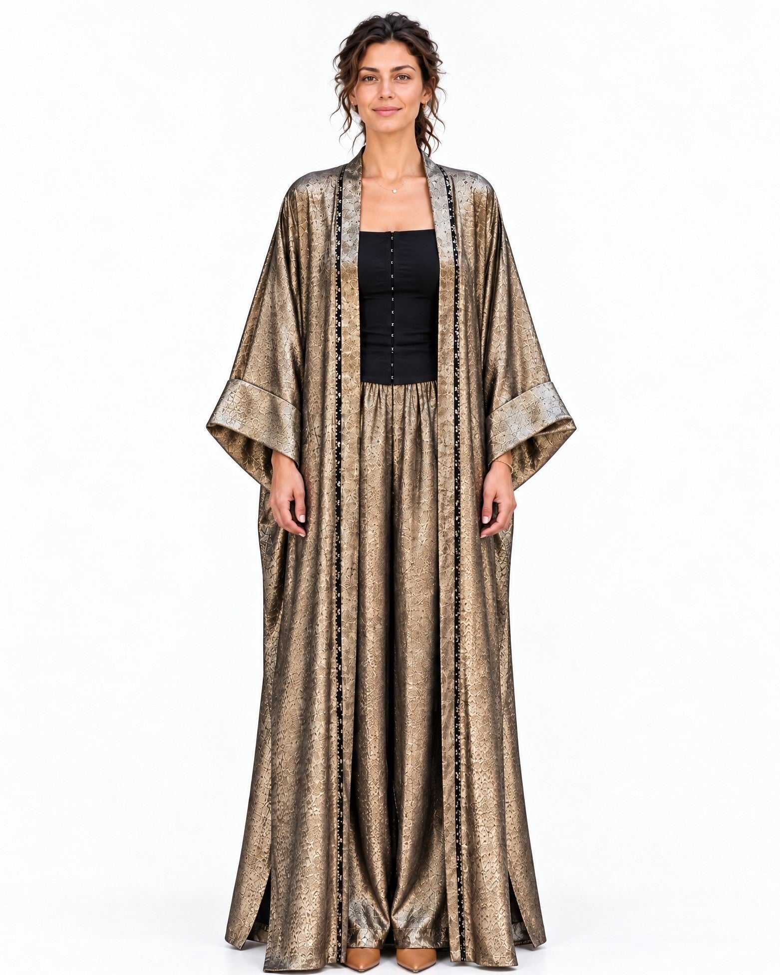 Lurex Golden Silk Abaya Set - MAISON MAJ - MIRA Y MANO