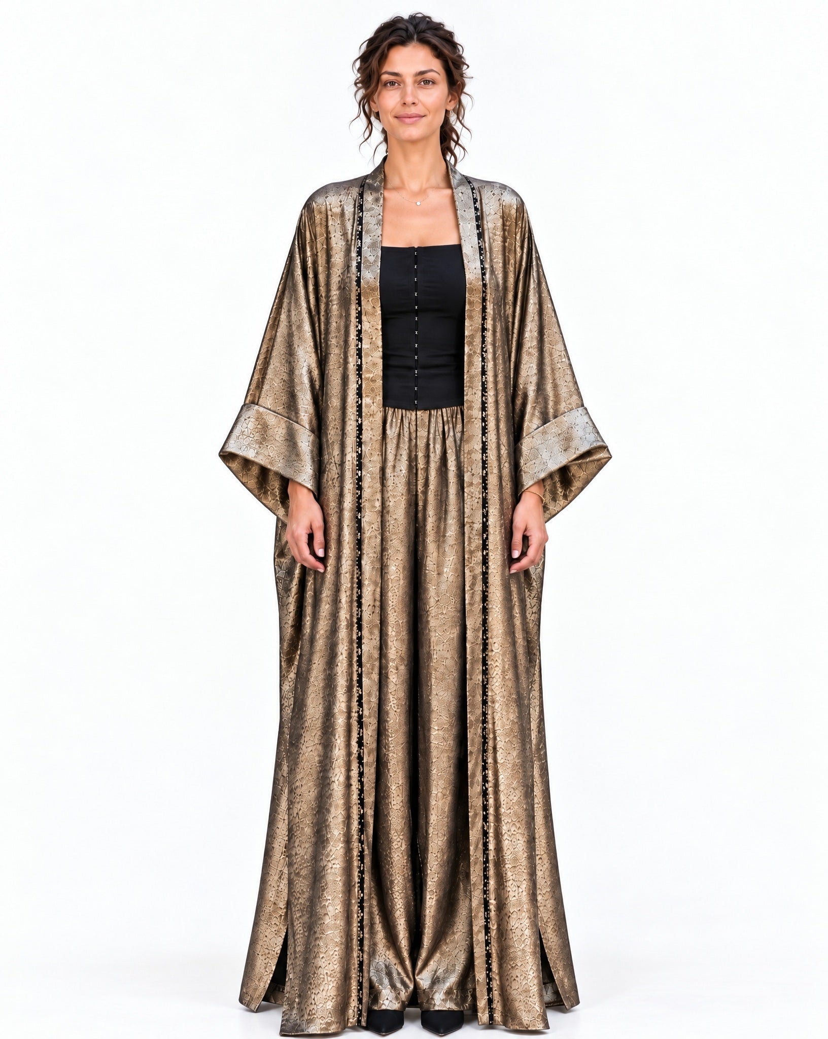 Lurex Golden Silk Abaya Set - MAISON MAJ - MIRA Y MANO