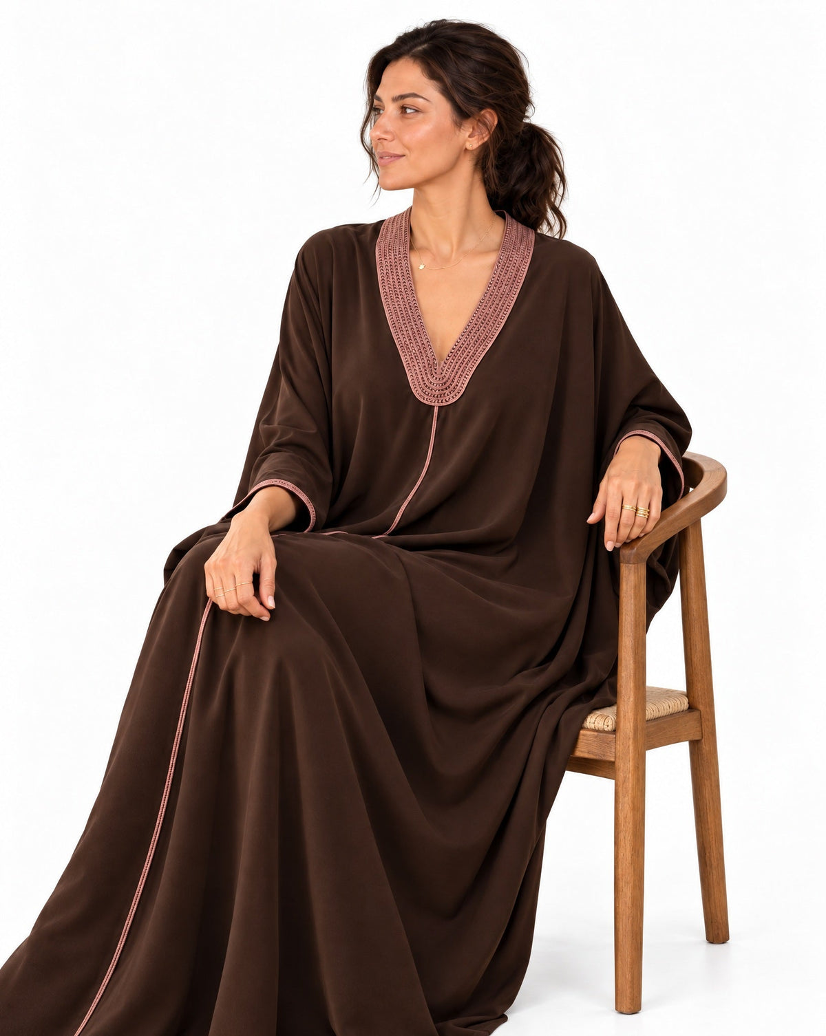 Naima Chocolate Kaftan - MAISON MAJ - MIRA Y MANO