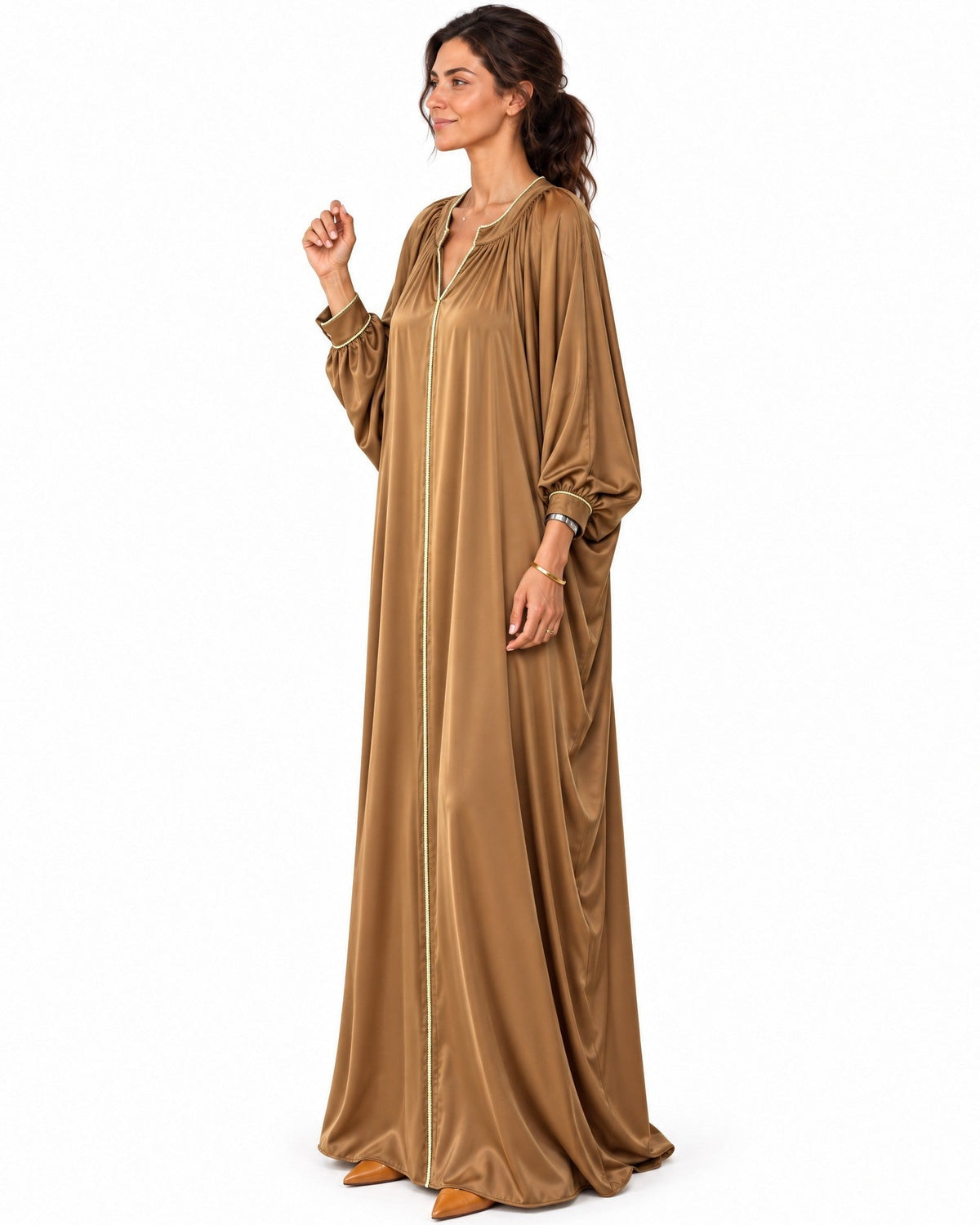 Nawal Brown Satin Dress - MAISON MAJ - MIRA Y MANO