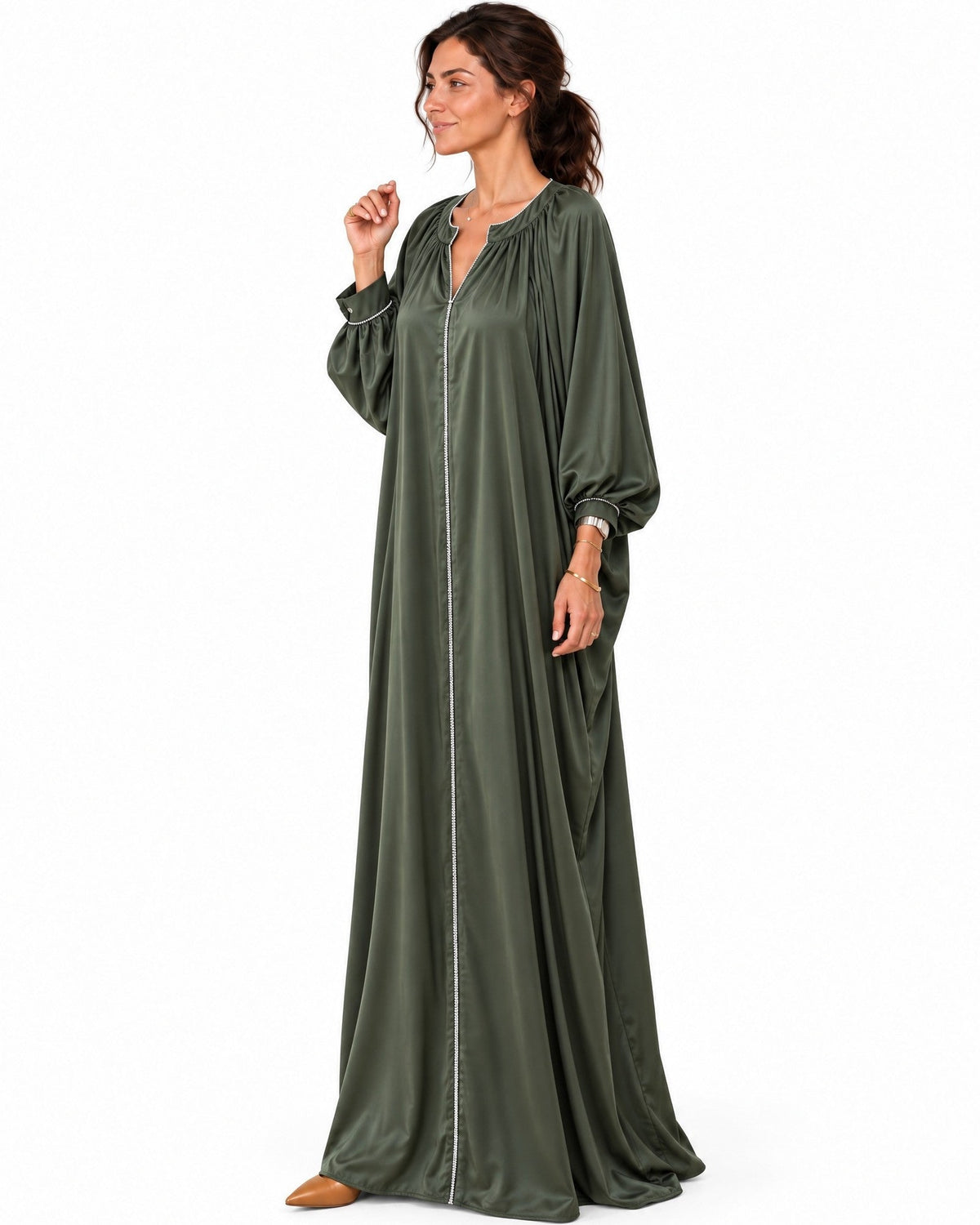 Nawal Green Satin Dress - MAISON MAJ - MIRA Y MANO
