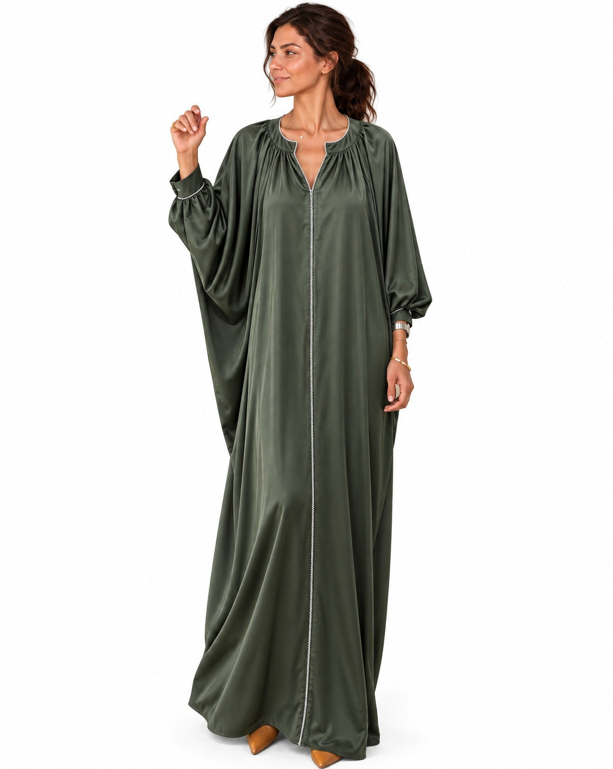 Nawal Green Satin Dress - MAISON MAJ - MIRA Y MANO