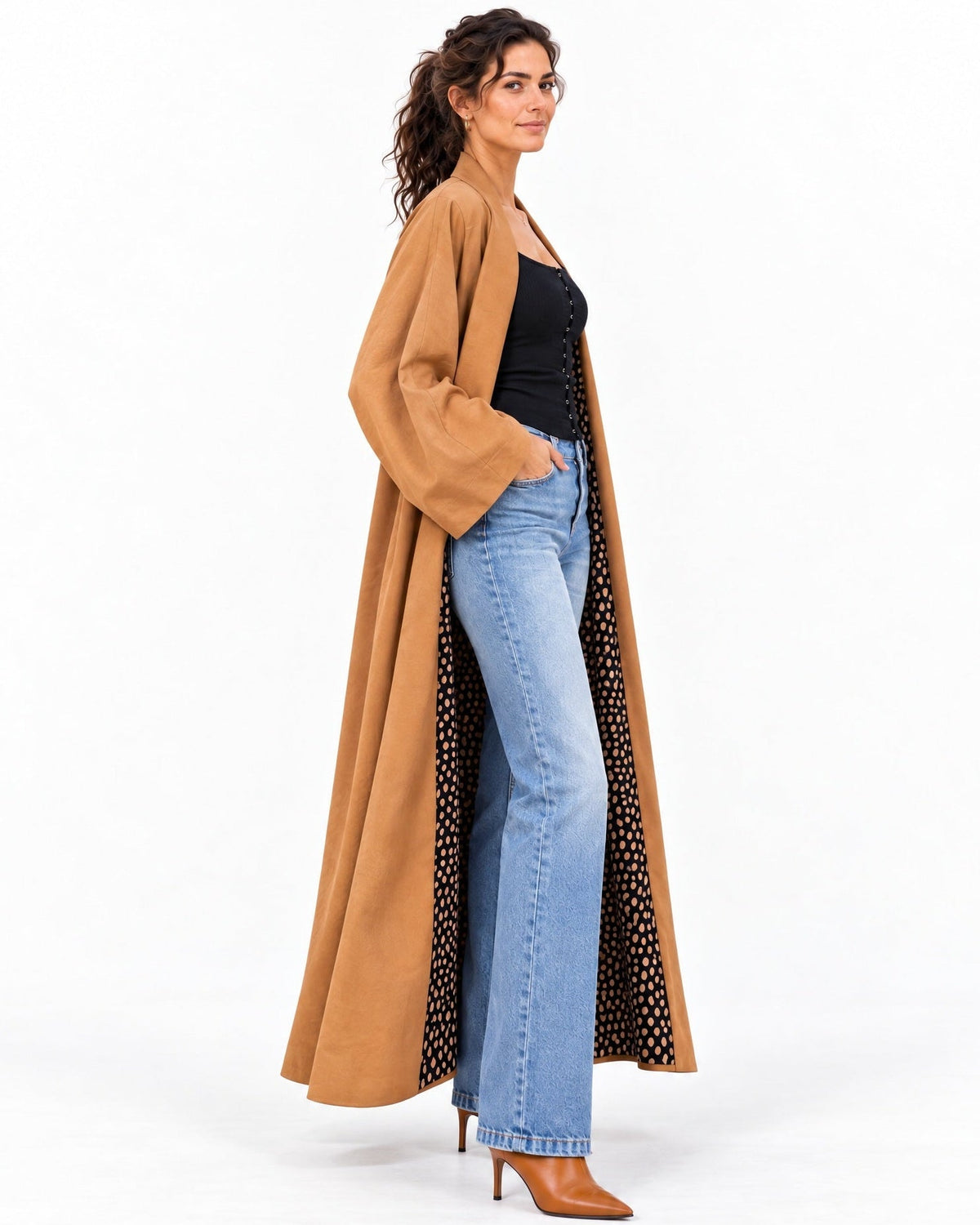 Tan Linen Abaya Coat - MAISON MAJ - MIRA Y MANO