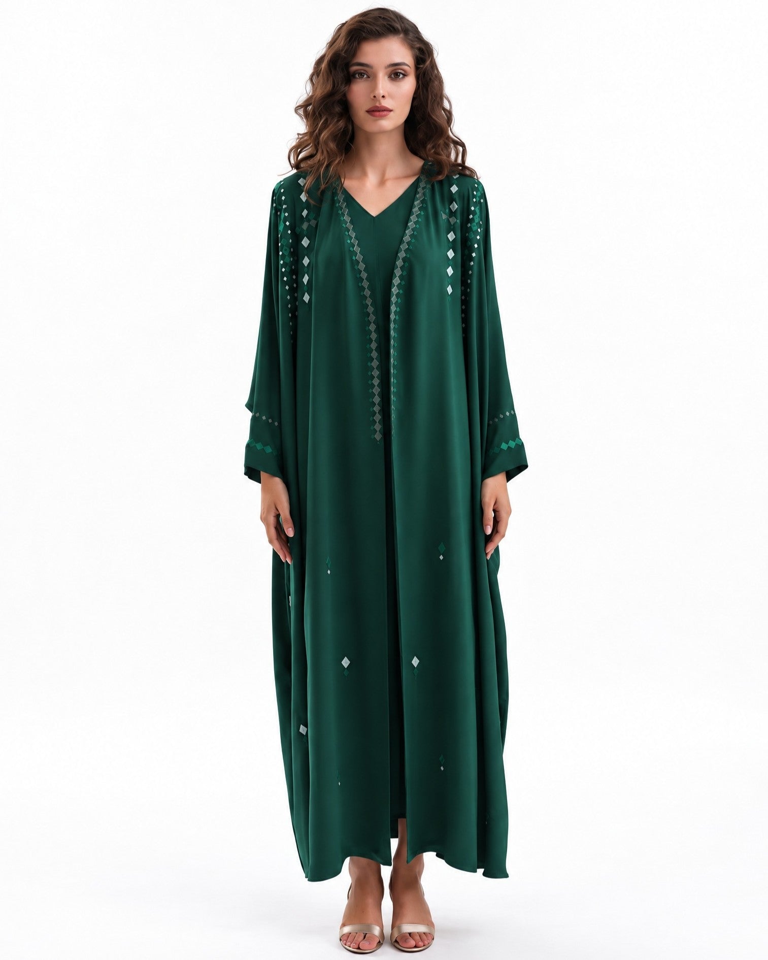 F26 A EC19 - Green Georgette Abaya Set - MAISOON - MIRA Y MANO
