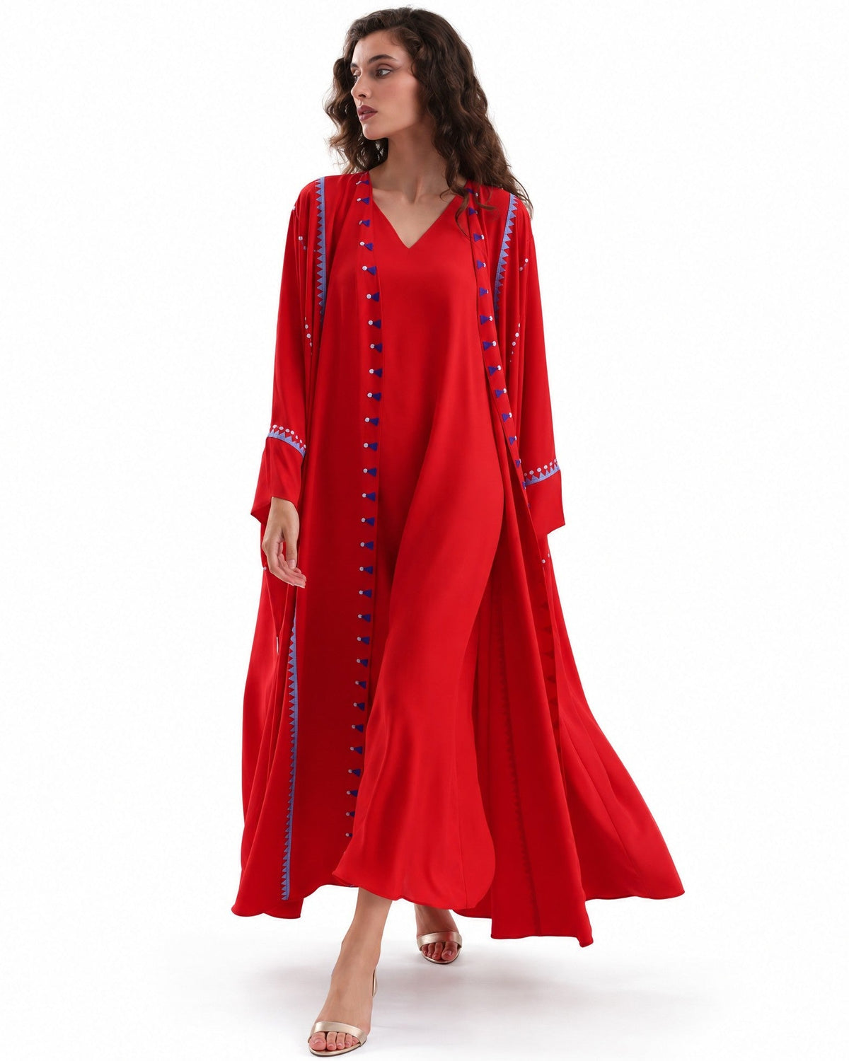 F26 A EC21 - Orange Red Georgette Abaya Set - MAISOON - MIRA Y MANO