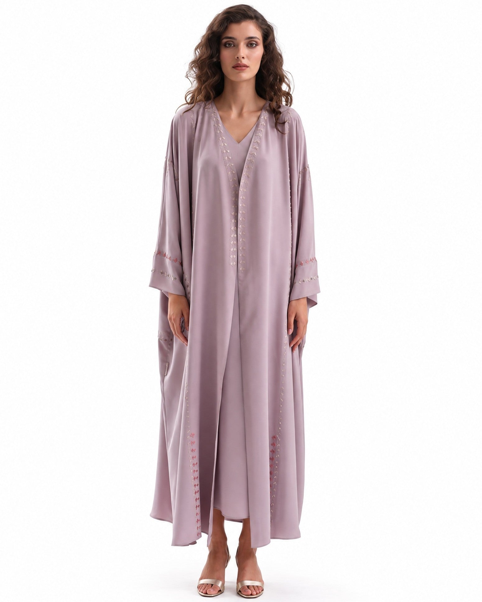 F26 A EC27 - Beige Georgette Abaya Set - MAISOON - MIRA Y MANO