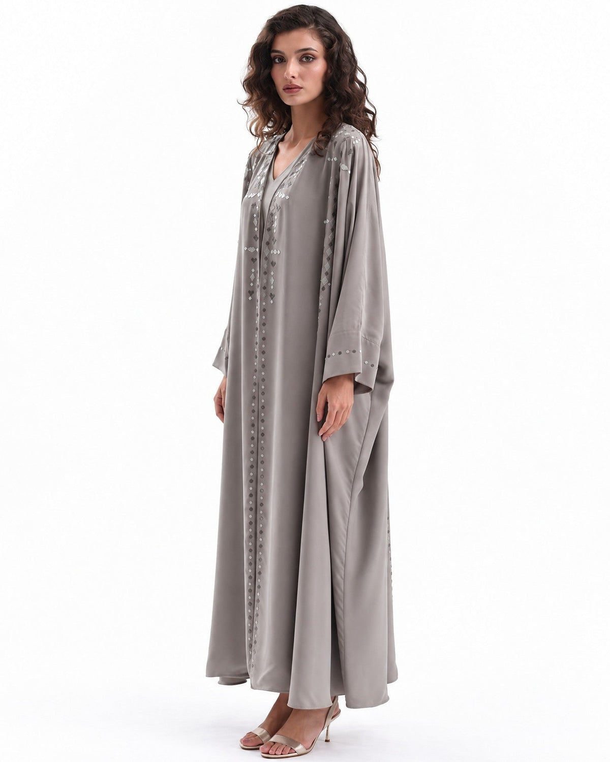 F26 A EC31 - Dark Khaki Georgette Abaya Set - MAISOON - MIRA Y MANO
