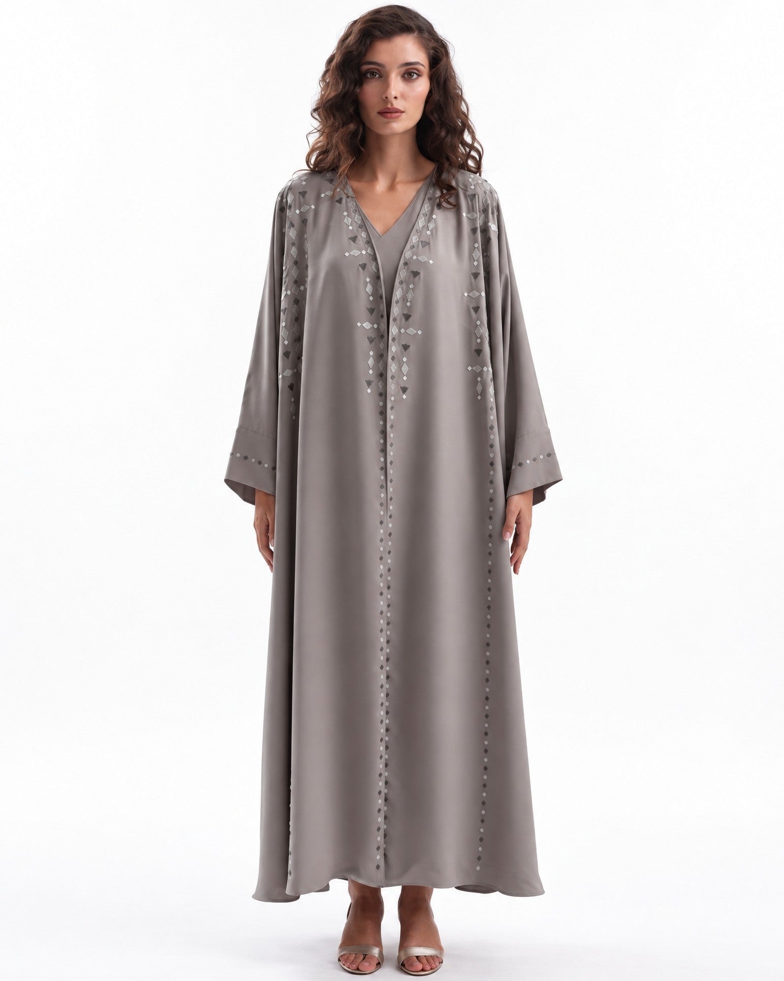 F26 A EC31 - Dark Khaki Georgette Abaya Set - MAISOON - MIRA Y MANO