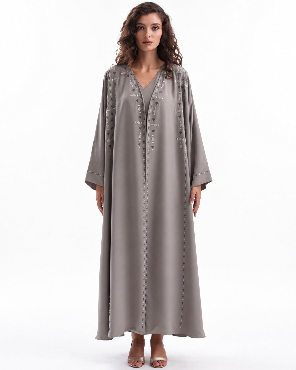 F26 A EC31 - Dark Khaki Georgette Abaya Set - MAISOON - MIRA Y MANO