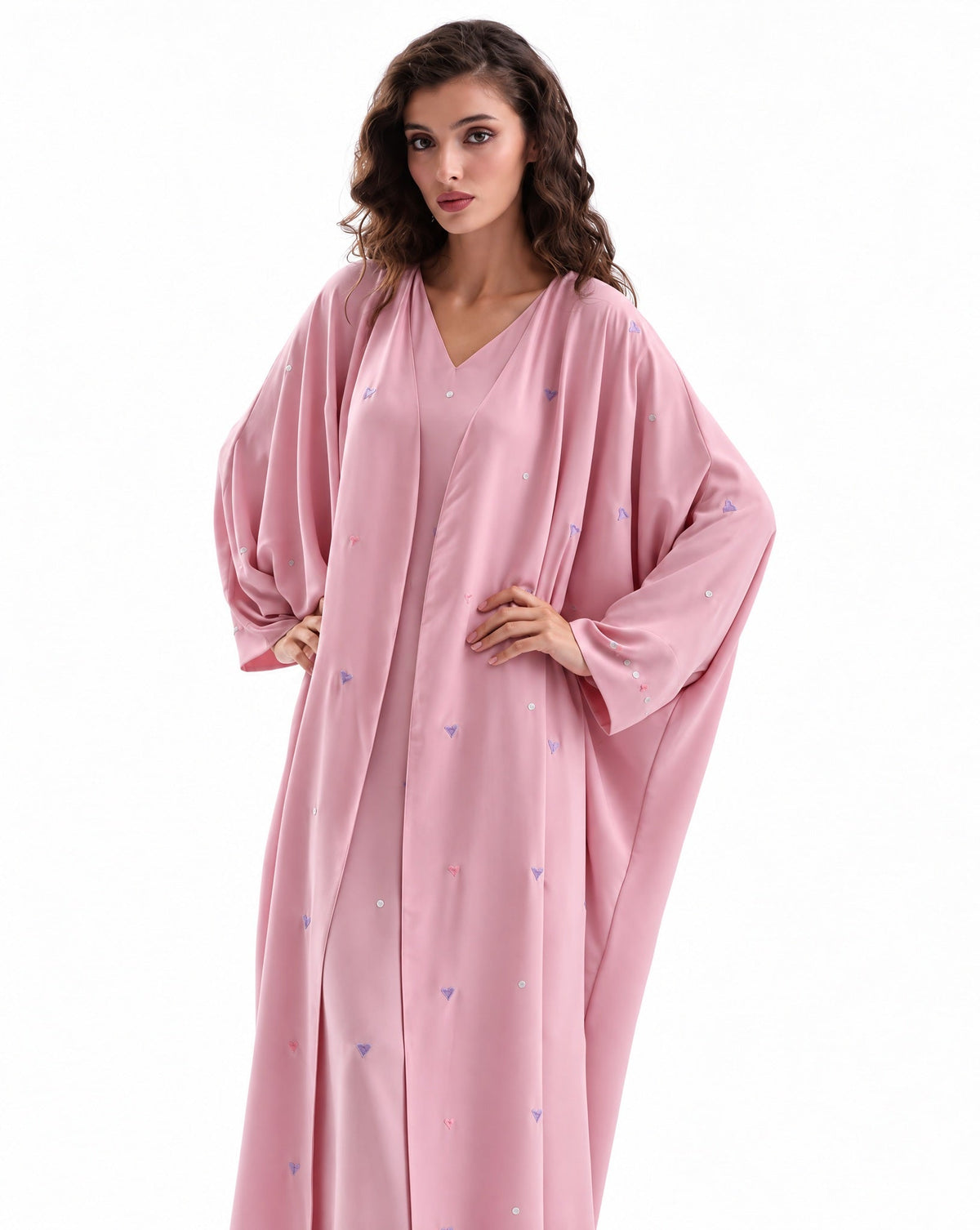F26 A EC9 - Light Pink Georgette Abaya Set - MAISOON - MIRA Y MANO