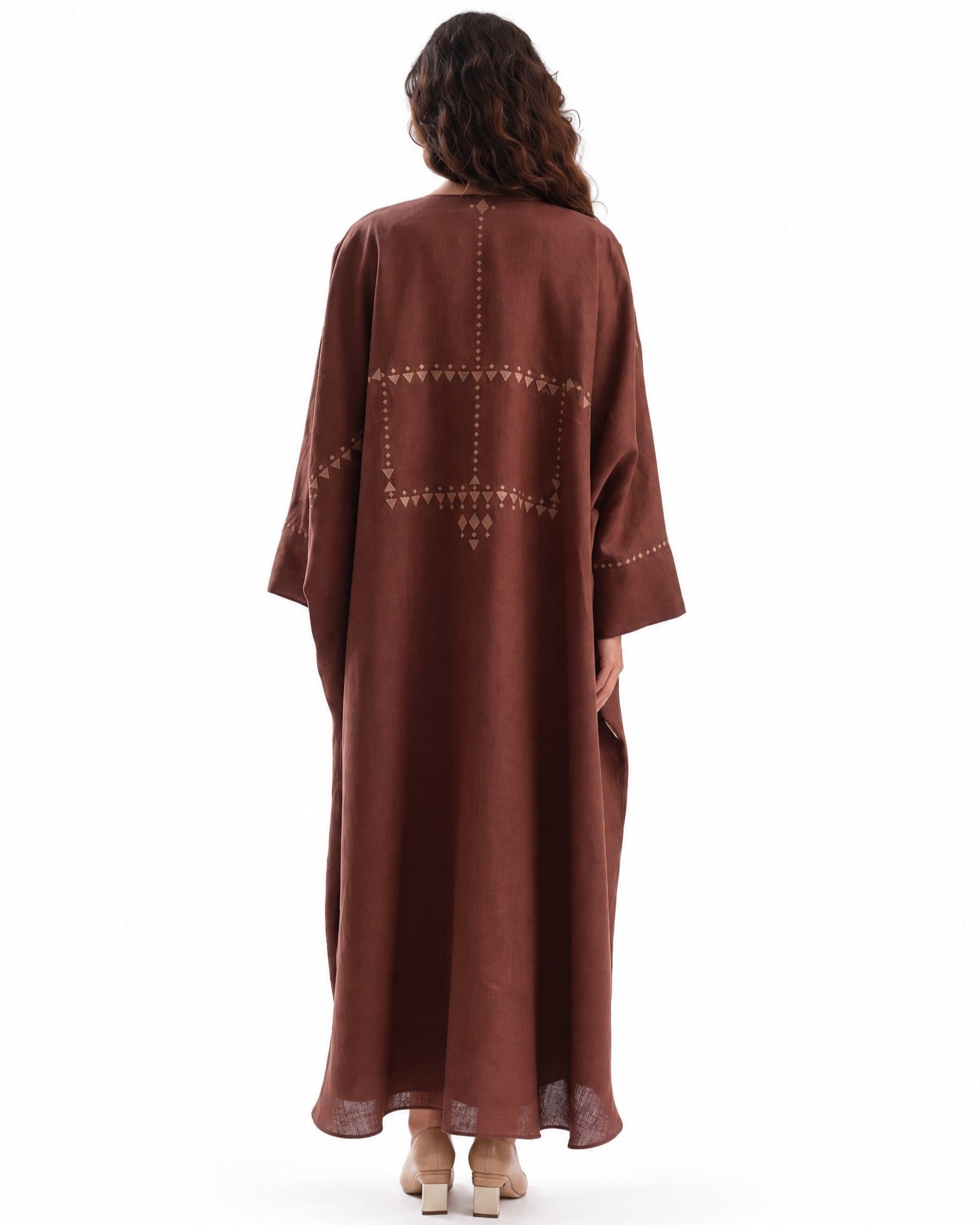 F26 TK102 - Brown Cotton Mix Abaya Set - MAISOON - MIRA Y MANO