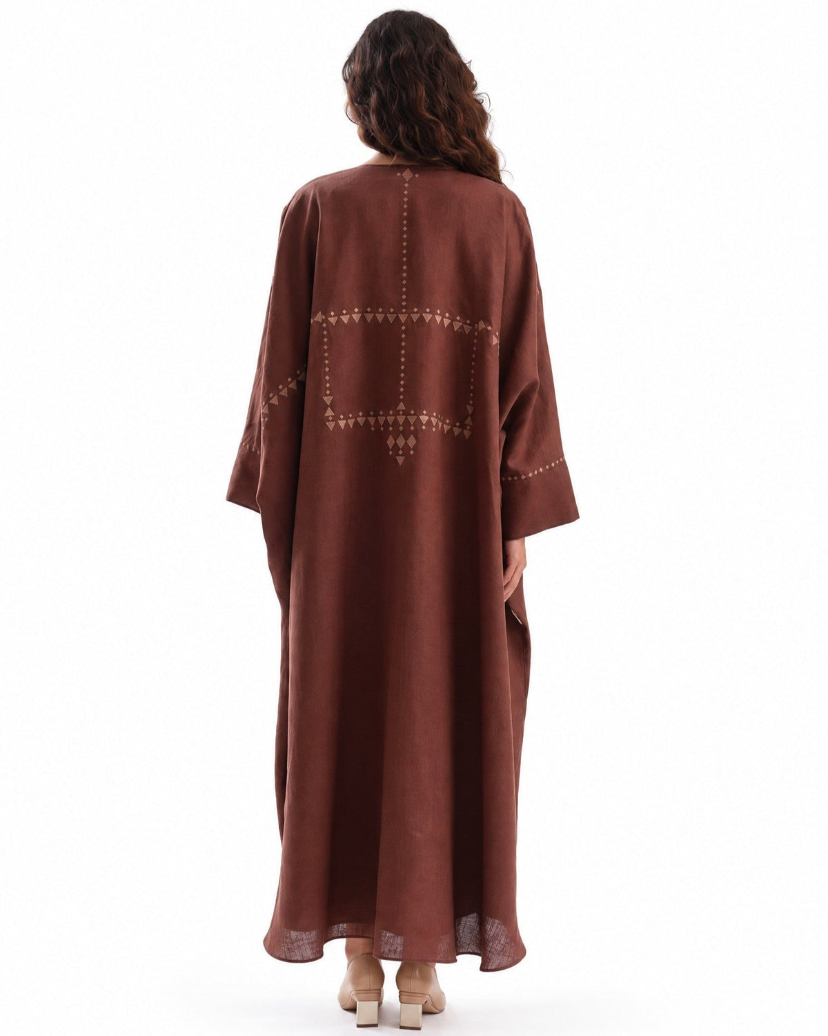 F26 TK102 - Brown Cotton Mix Abaya Set - MAISOON - MIRA Y MANO