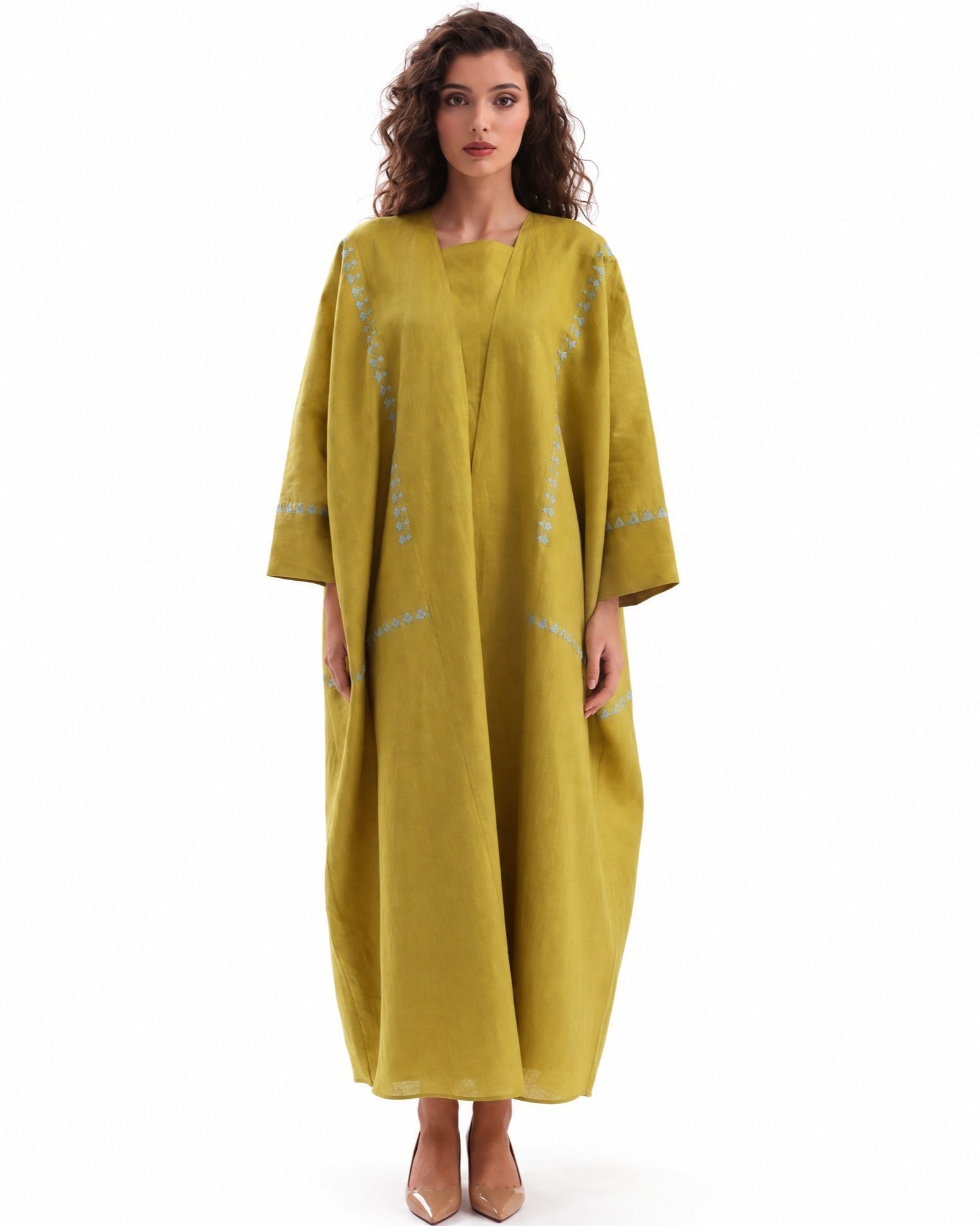 F26 TK11 - Goldenrod Cotton Mix Abaya Set - MAISOON - MIRA Y MANO