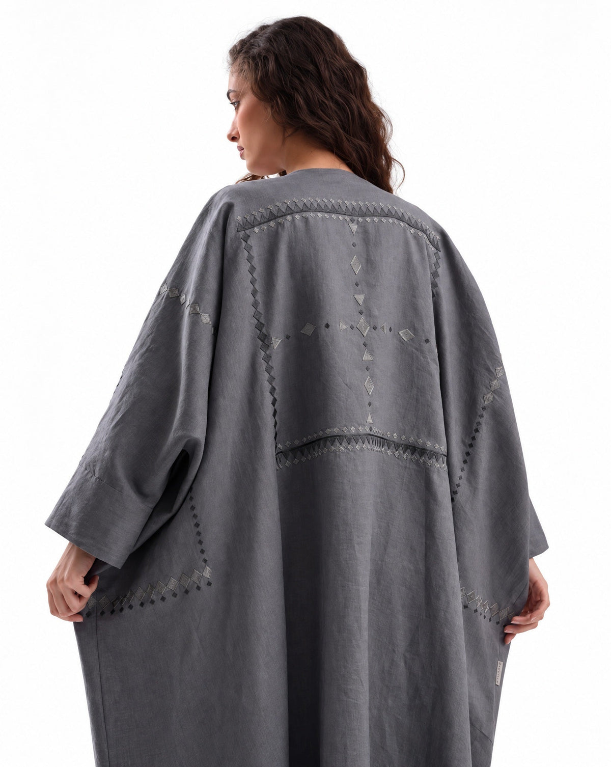 F26 TK14 - Gray Cotton Mix Abaya Set - MAISOON - MIRA Y MANO