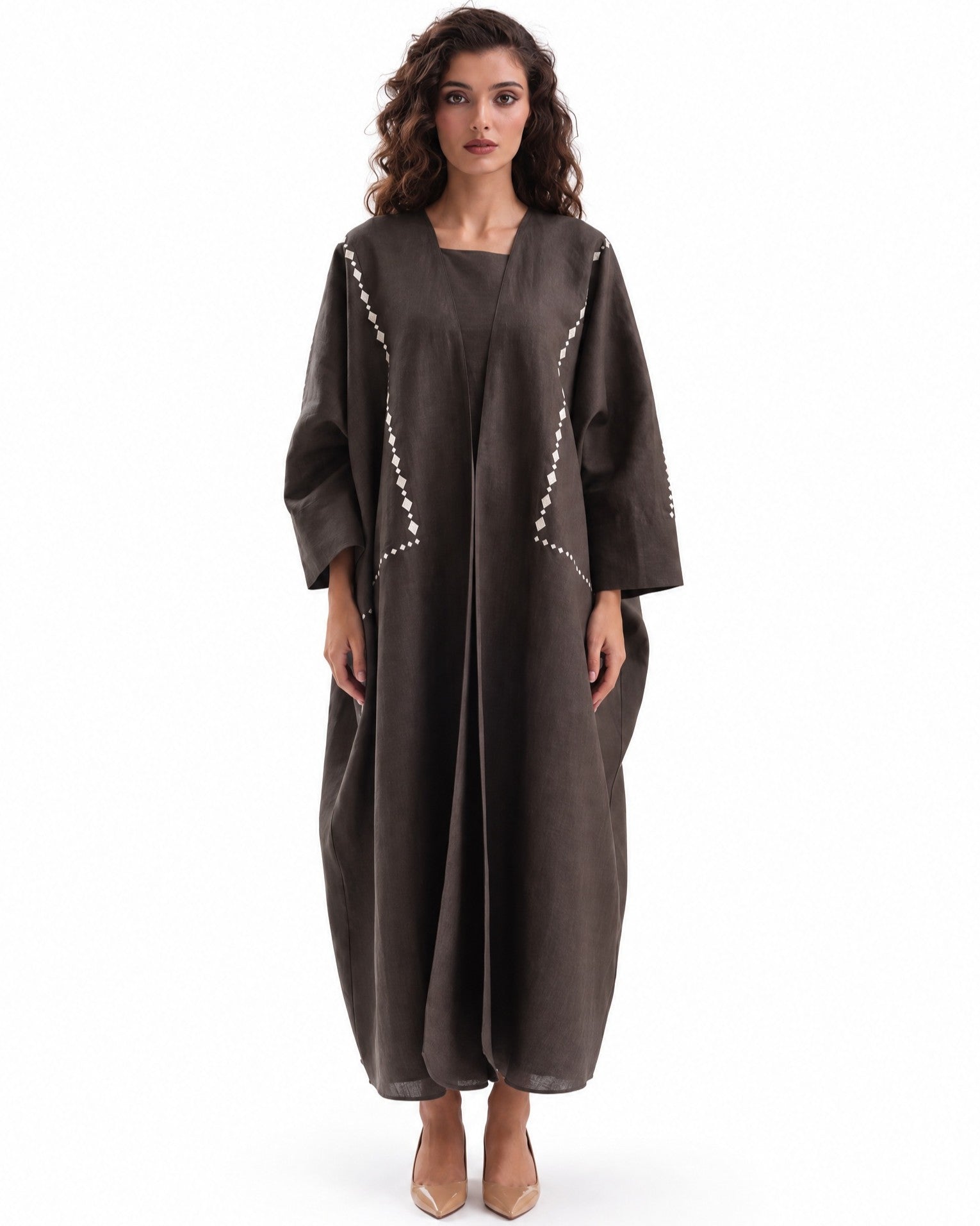 F26 TK34 - Dark Olive Green Cotton Mix Abaya Set - MAISOON - MIRA Y MANO