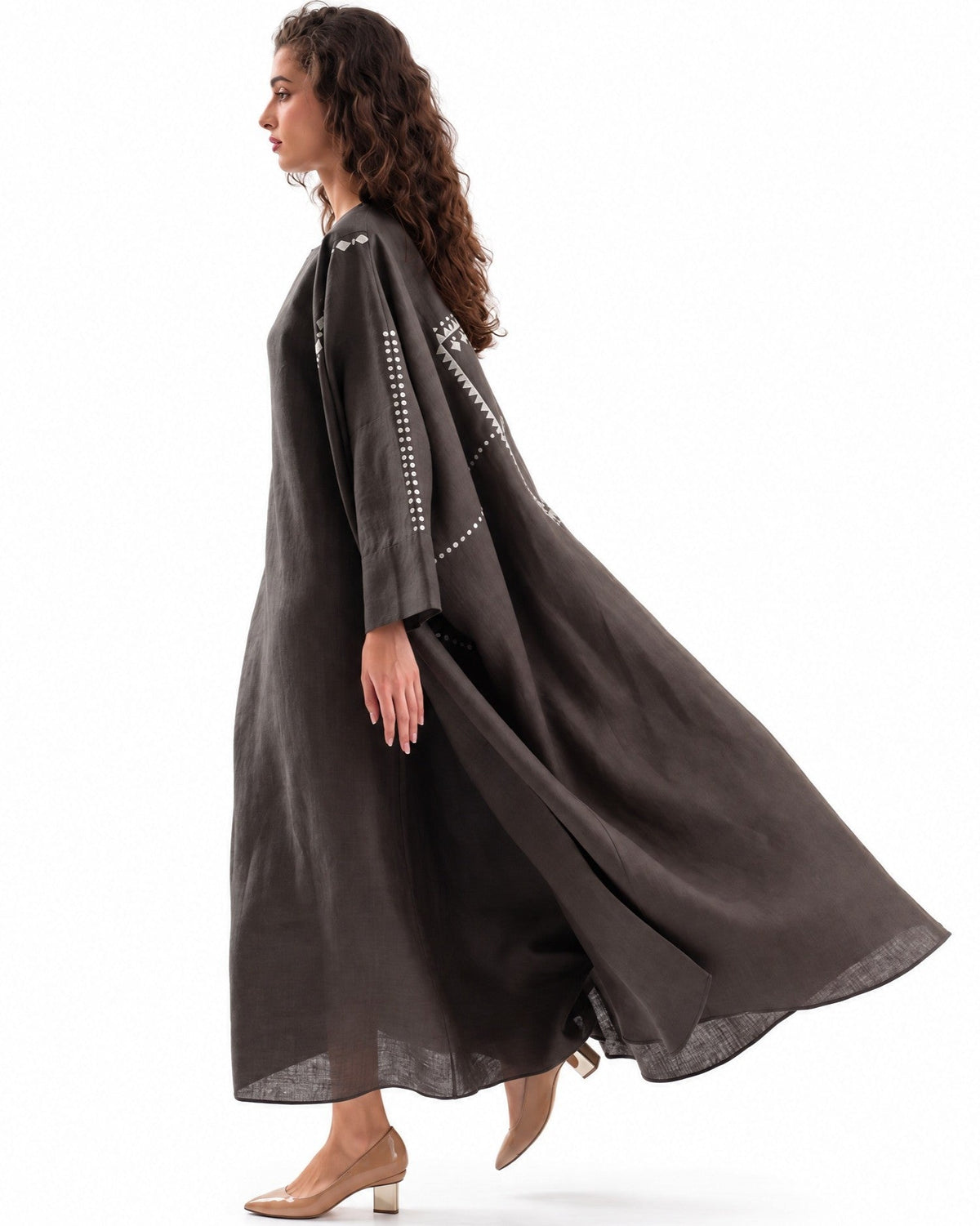 F26 TK34 - Dark Olive Green Cotton Mix Abaya Set - MAISOON - MIRA Y MANO